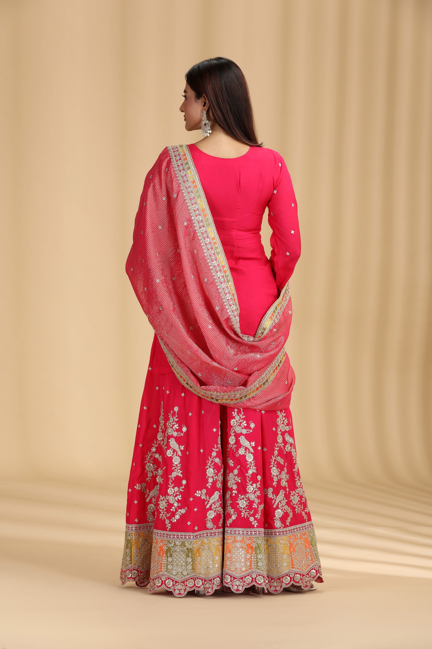 Rani Pink Organza Outfit with Mirror & Zari Work