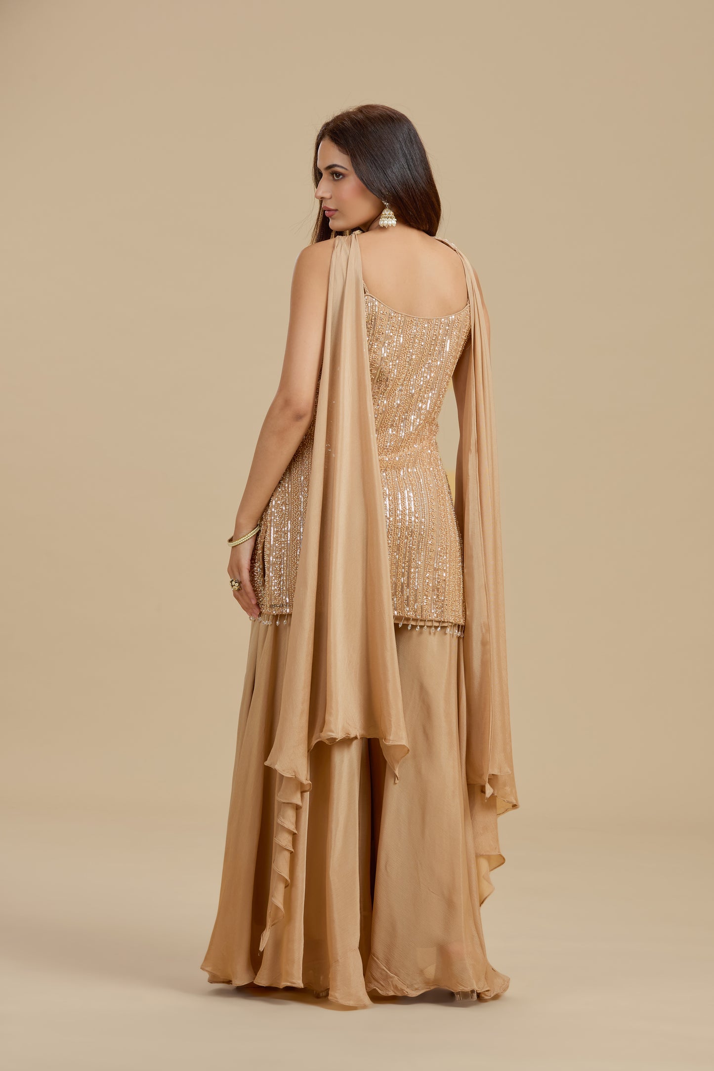 Gold Net Suit Set with Sequins & Cutdana Work