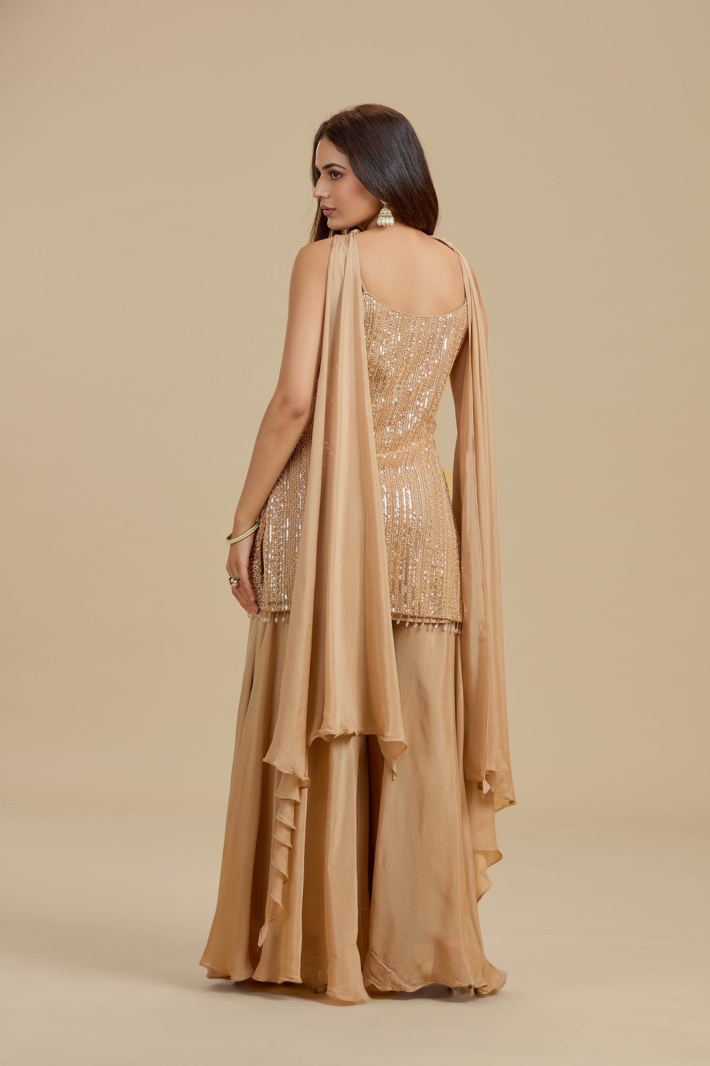Gold Net Suit Set with Sequins & Cutdana Work