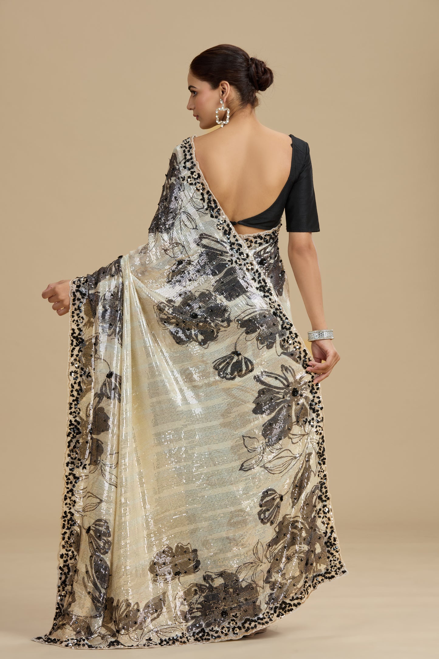 Beige Printed Georgette Saree with Unstitched Blouse