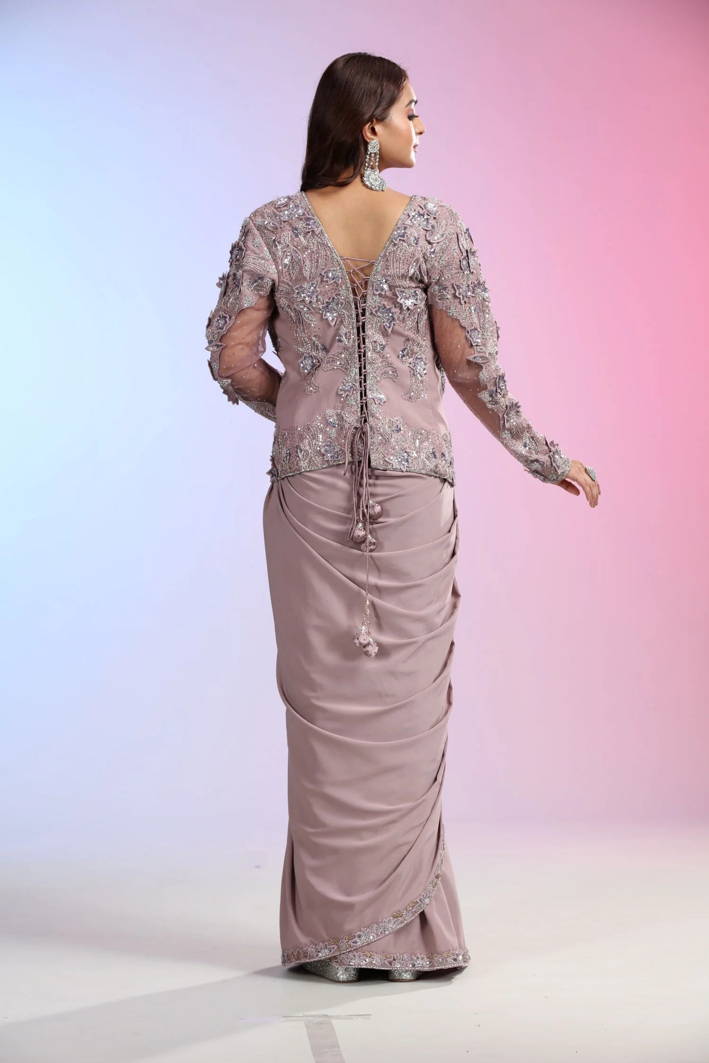 Dusty Mauve Skirt, Top and Jacket Indowestern Lehenga Set