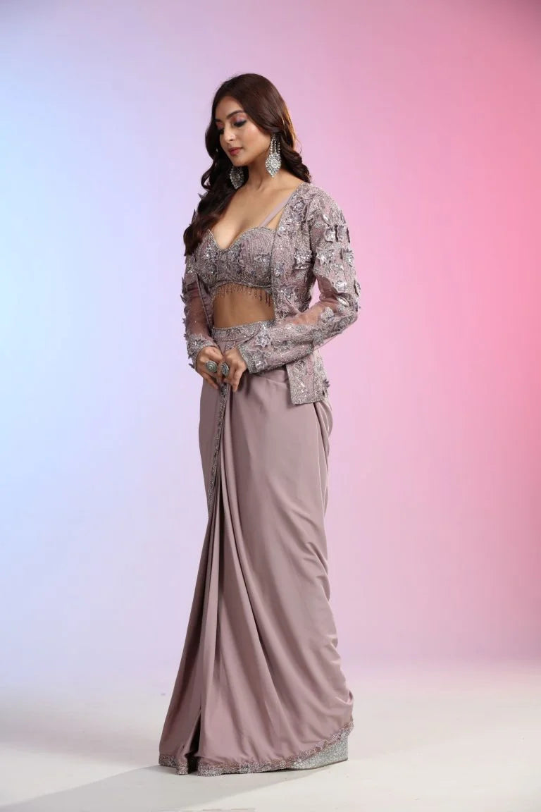 Dusty Mauve Skirt, Top and Jacket Indowestern Lehenga Set
