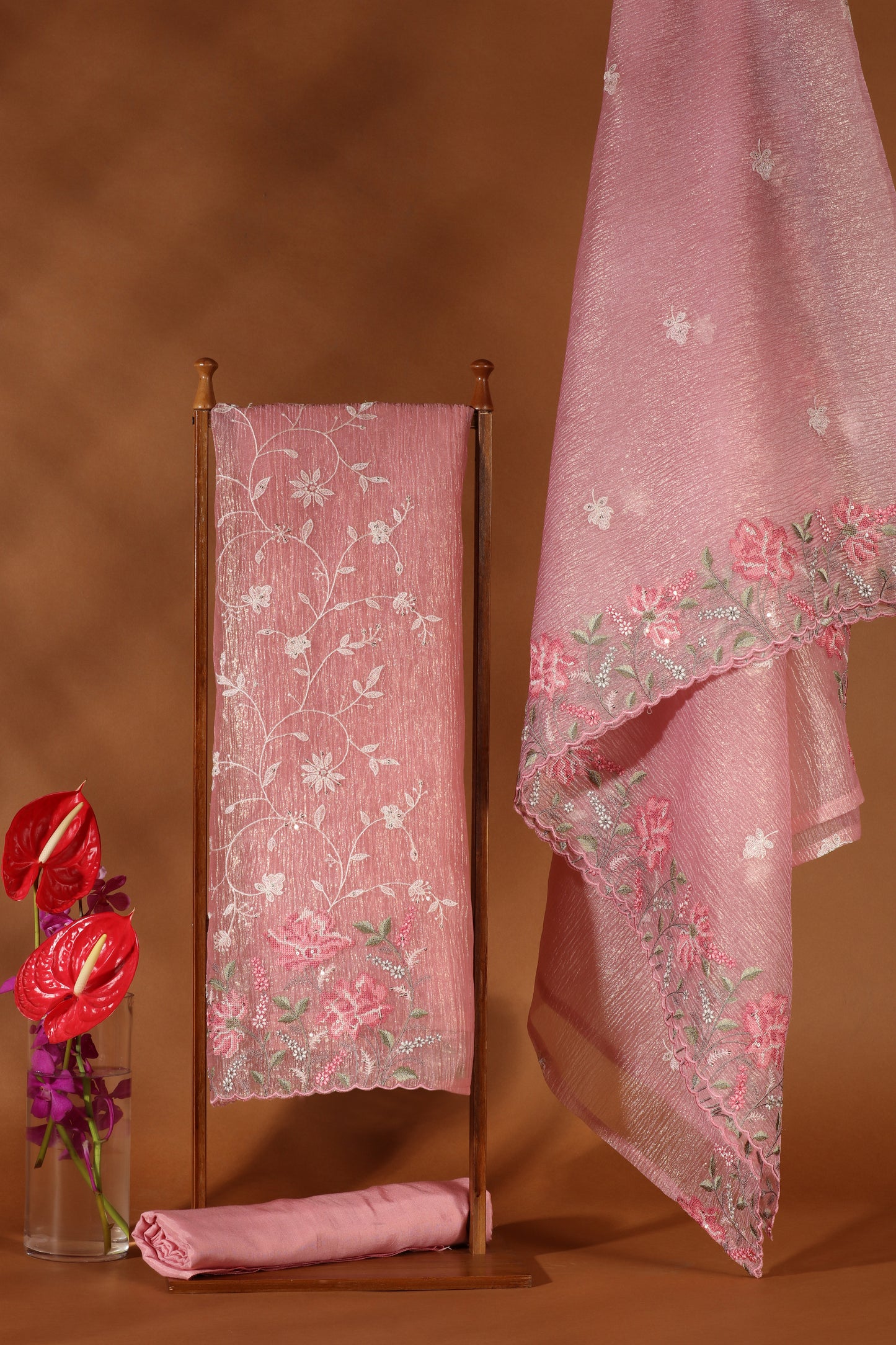Pink Resham Embroidered Dress Material Suit
