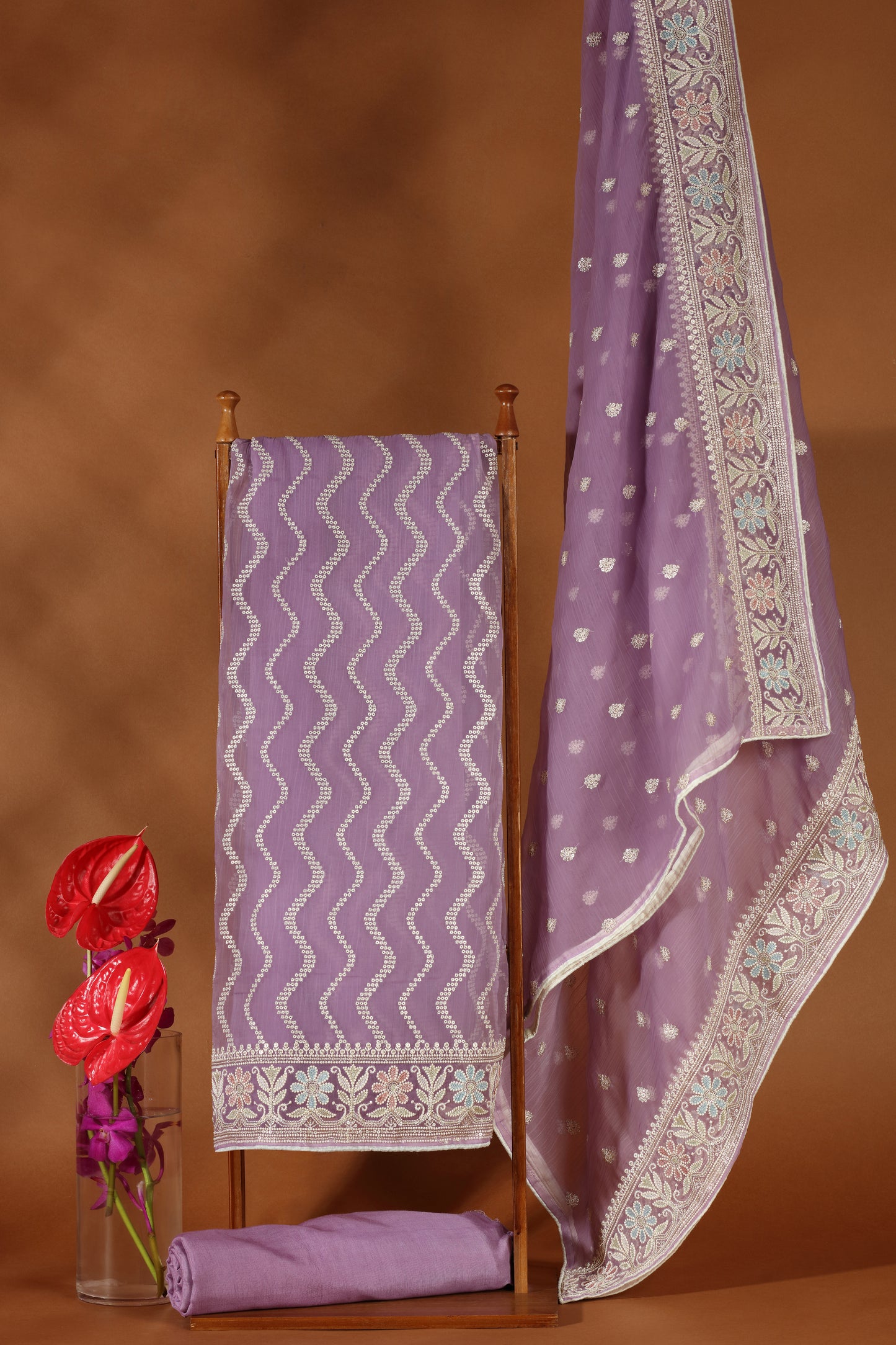 Purple Organza Dress Material Suit