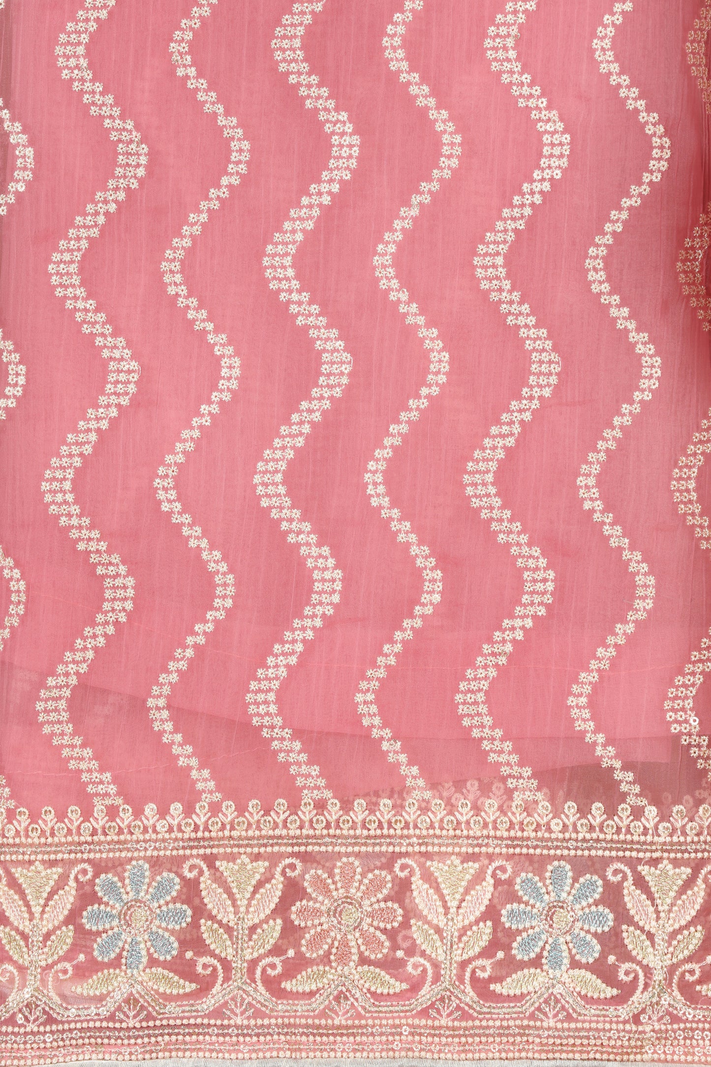 Blush Pink Organza & Kathan Silk Semi-Stitched Dress Fabric Suit