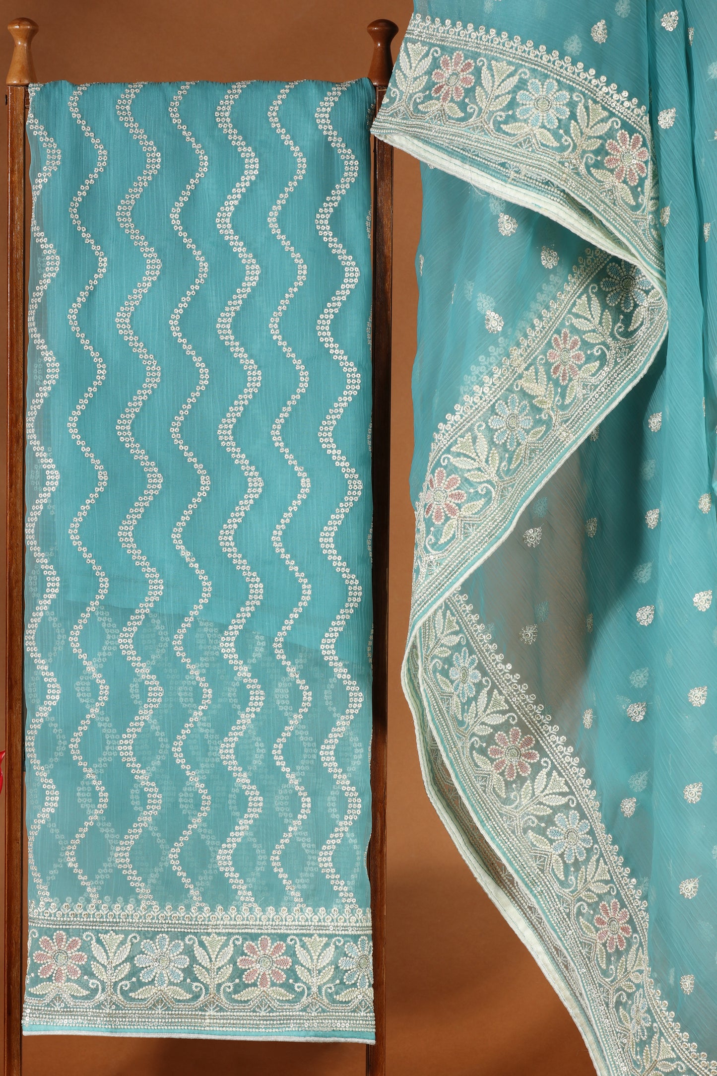 Blue Organza & Silk Unstitched Suit β Shine with Every Thread