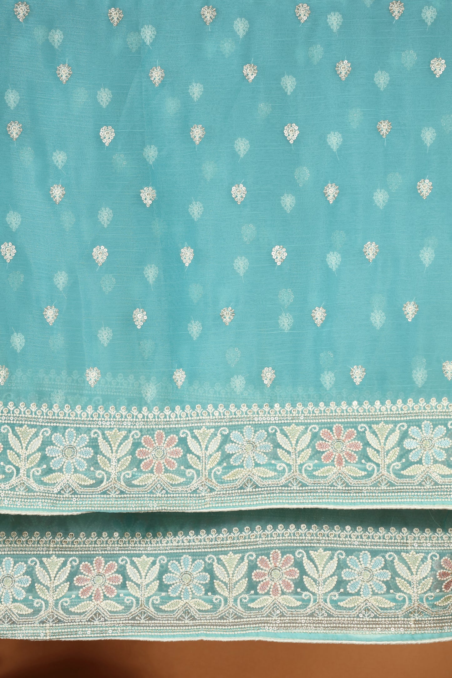 Blue Organza & Silk Unstitched Suit β Shine with Every Thread