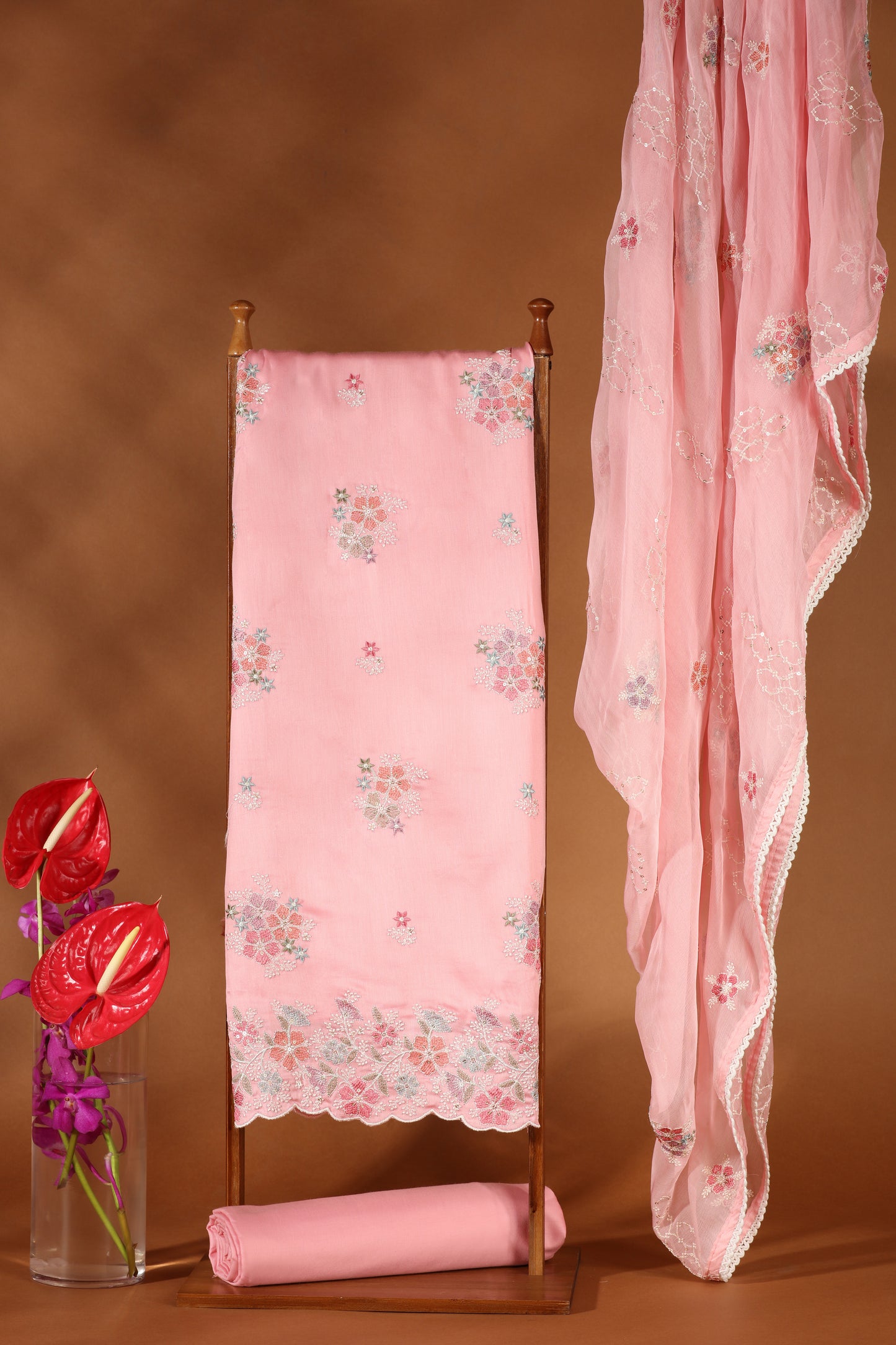 Pink Kathan & Chinnon Unstitched Dress Material Suit for Women