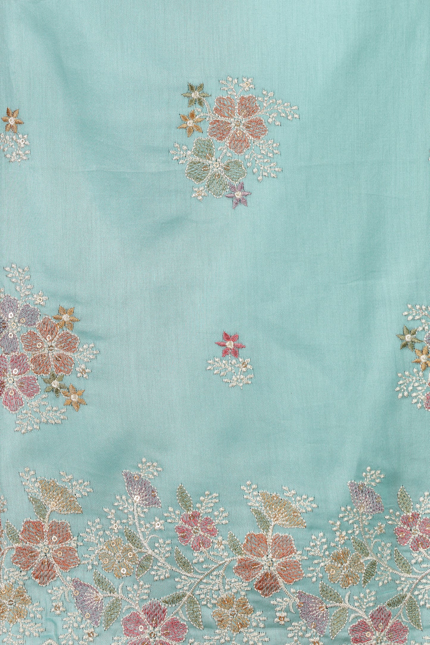 Blue Kathan & Chinnon Embroidered Semi-Stitched Dress Material Suit