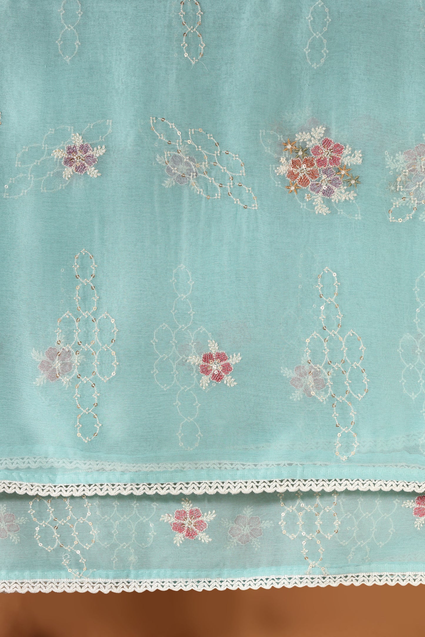 Blue Kathan & Chinnon Embroidered Semi-Stitched Dress Material Suit