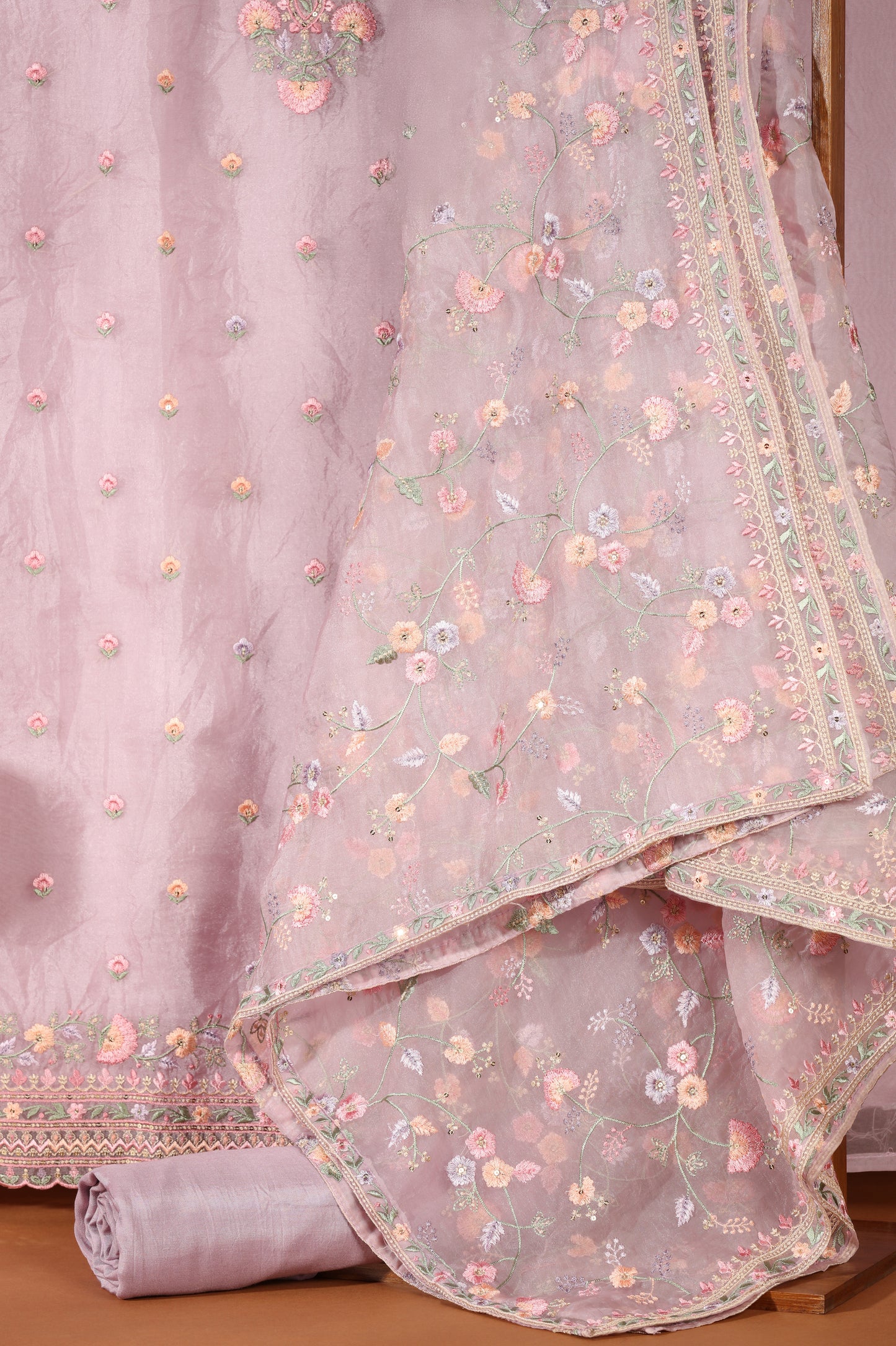 Royal Purple Organza & Kathan Silk Suit Set