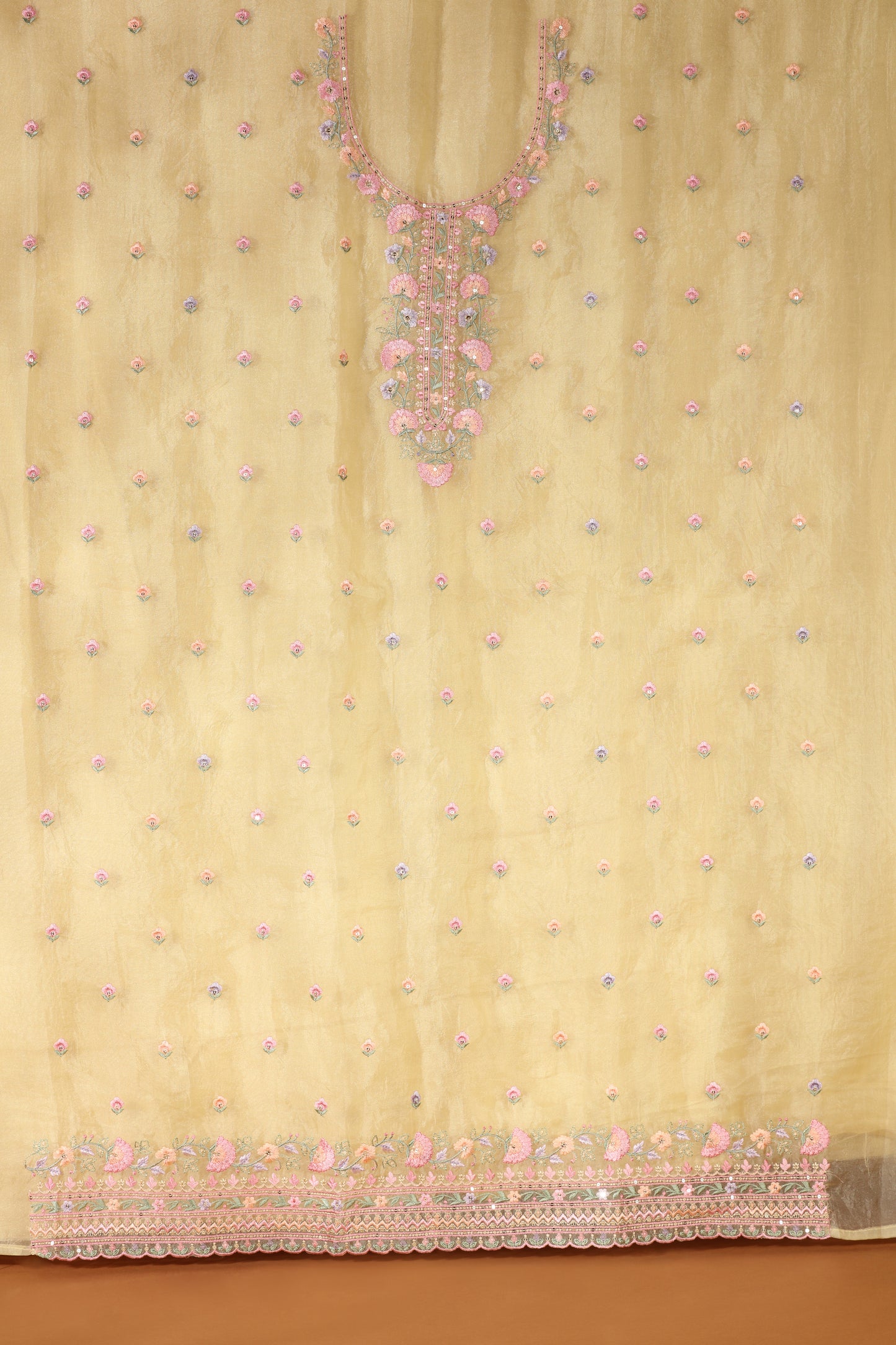 Yellow Organza & Kathan Silk Suit Set with Resham Embroidery