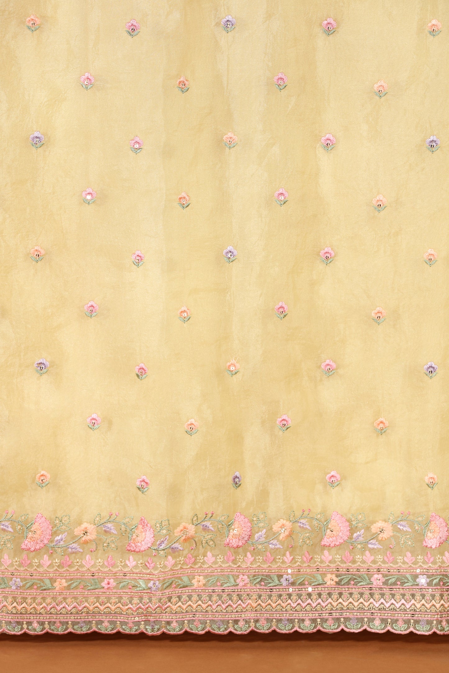Yellow Organza & Kathan Silk Suit Set with Resham Embroidery