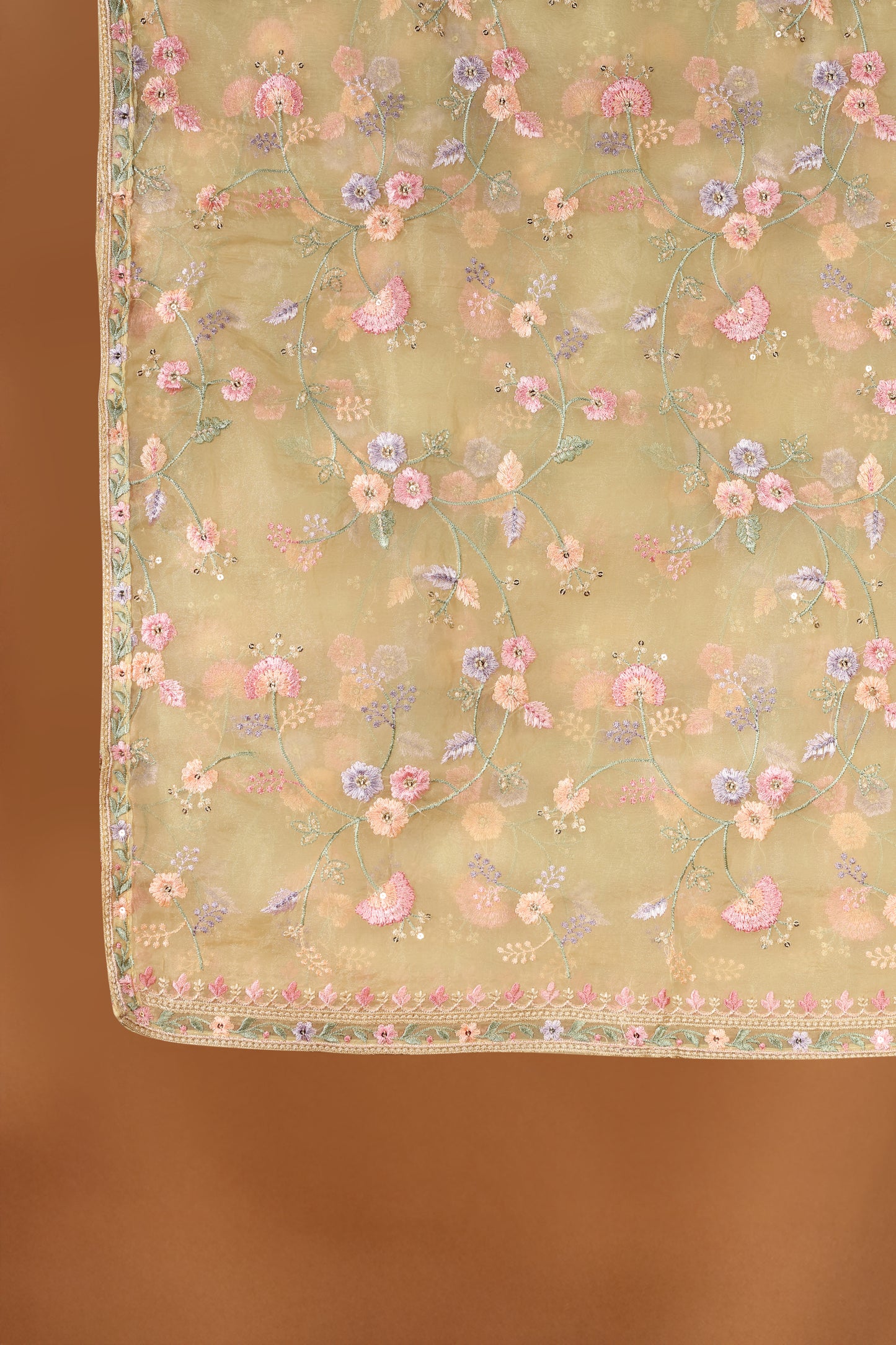 Yellow Organza & Kathan Silk Suit Set with Resham Embroidery