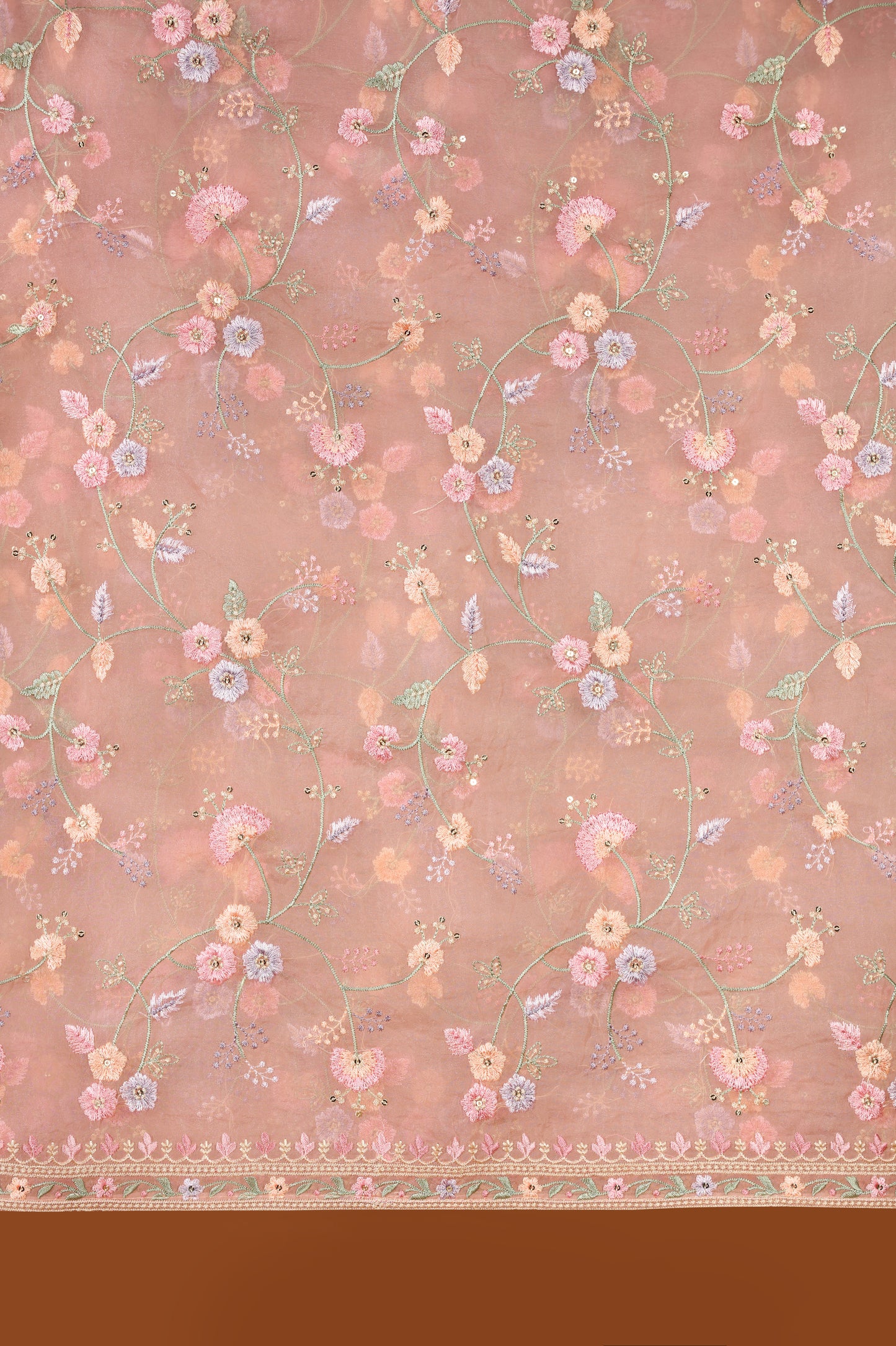 Pink Organza & Kathan Silk Suit Set with Resham Embroidery