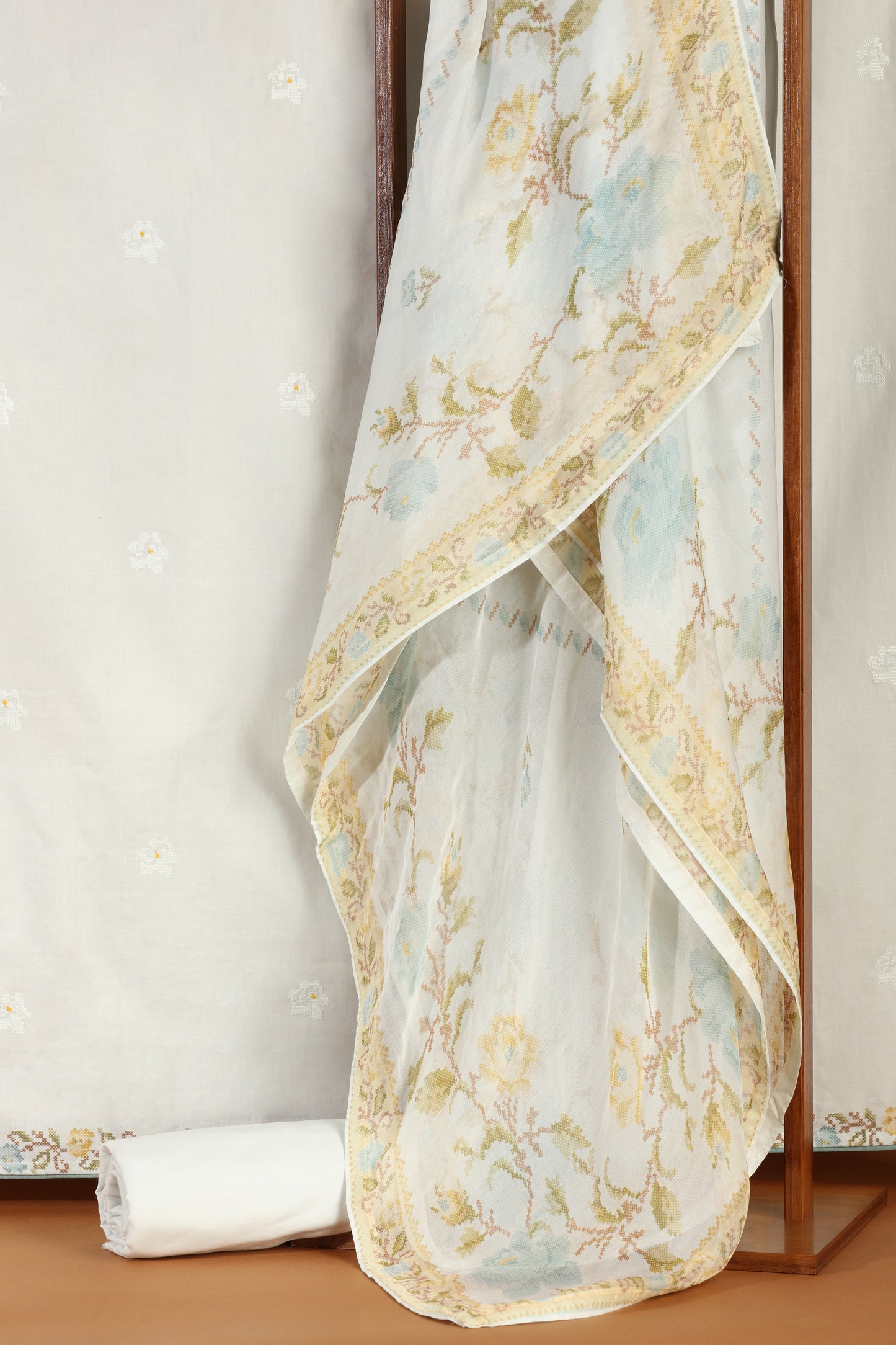 Royal Blue Embellished Cotton Suit Set with Chiffon Dupatta