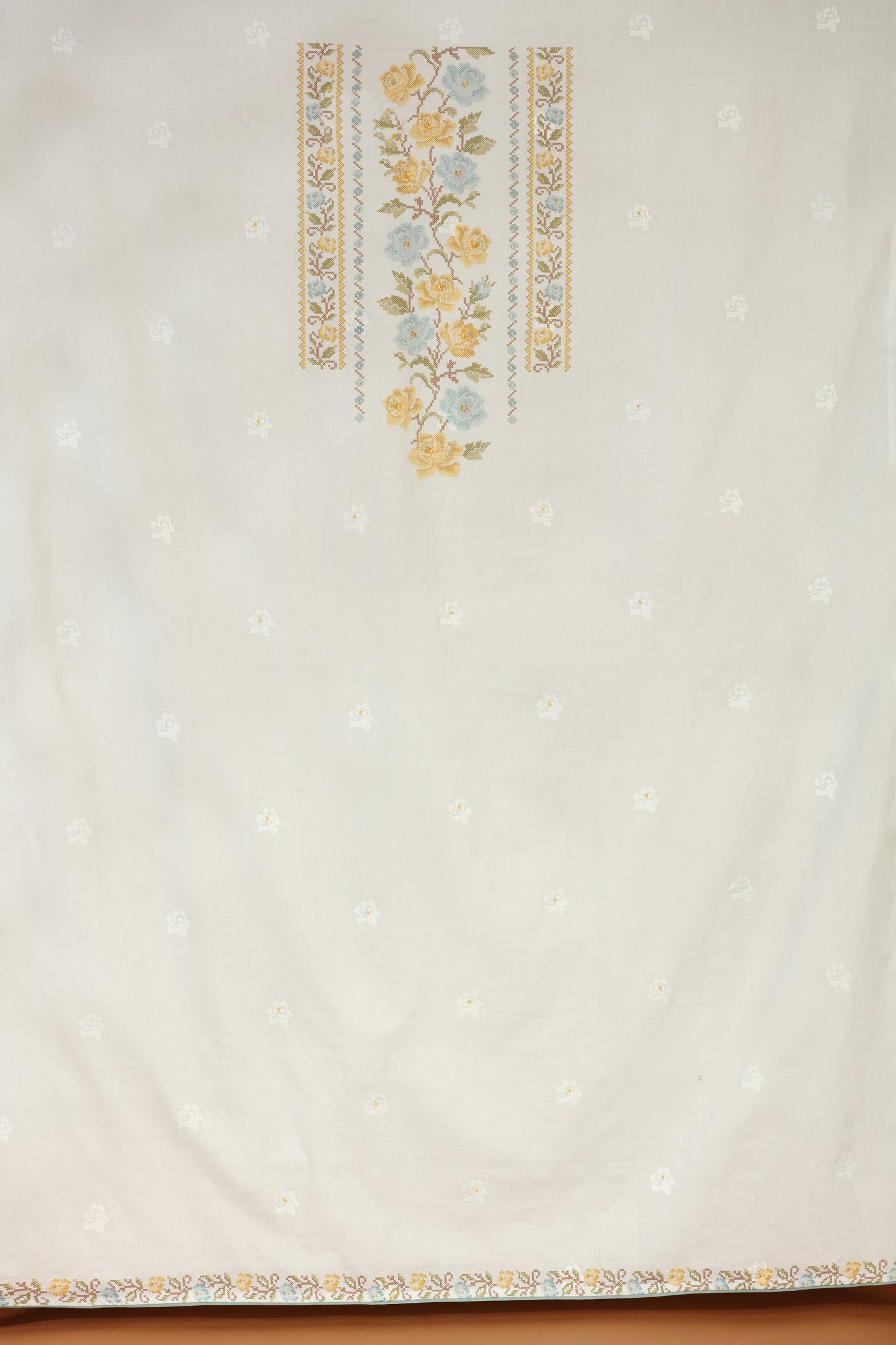 Royal Blue Embellished Cotton Suit Set with Chiffon Dupatta