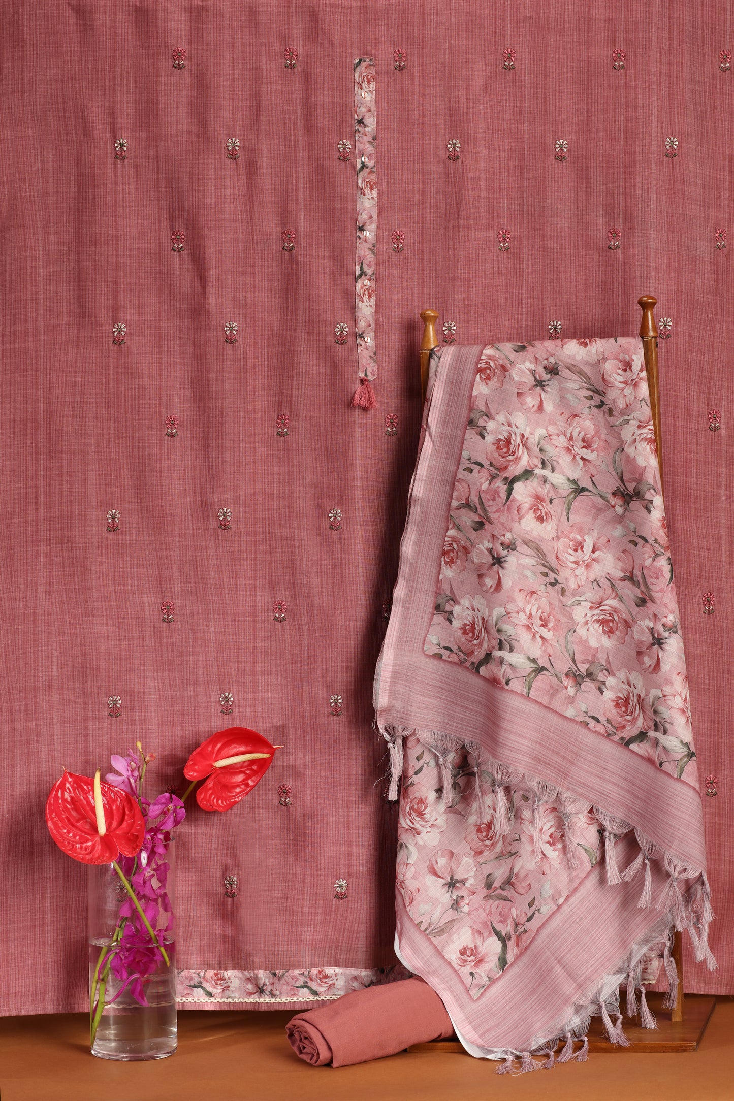 Blush Pink Thread Work & Printed Cotton Suit Set