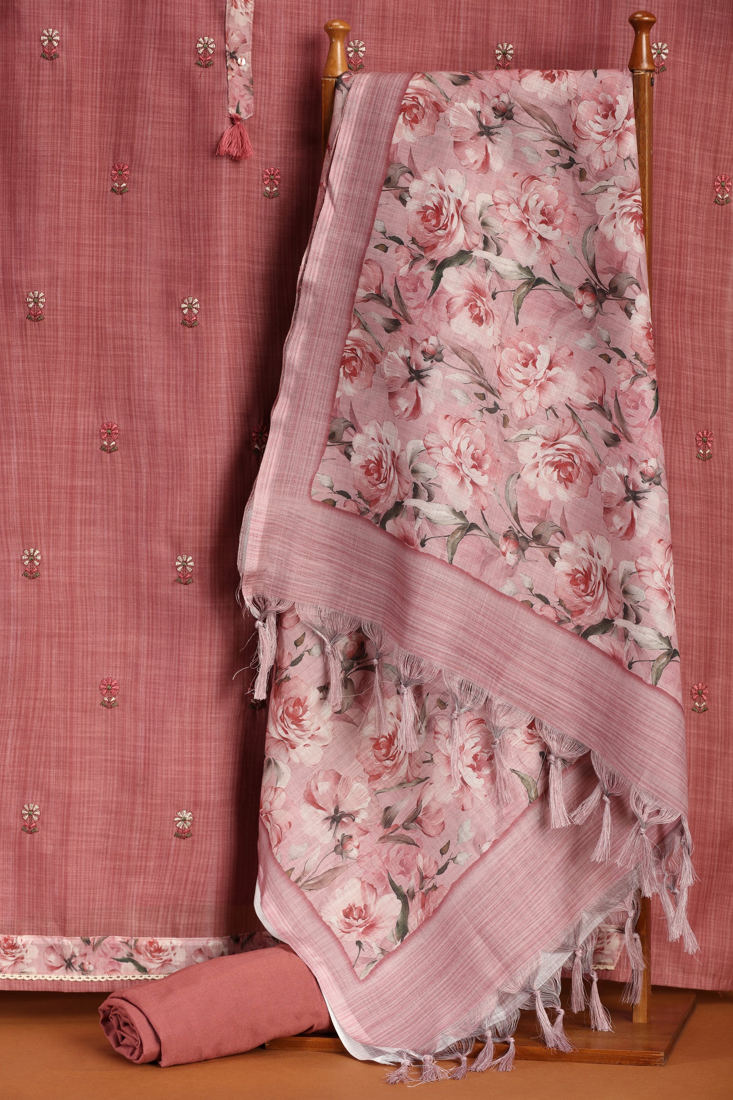 Blush Pink Thread Work & Printed Cotton Suit Set