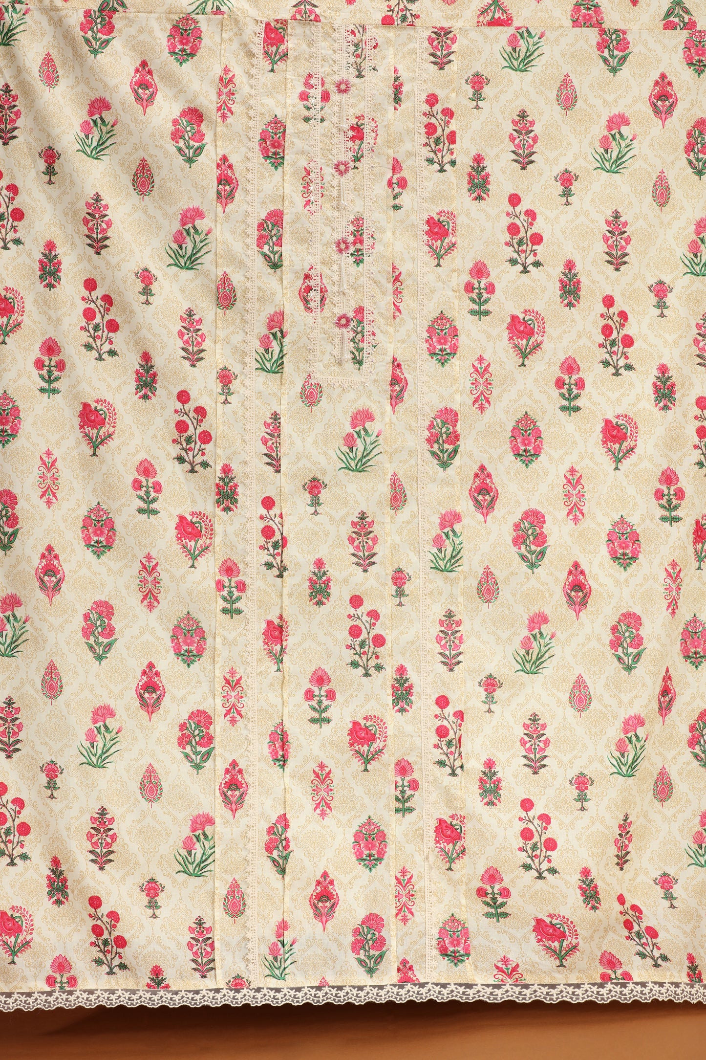 White Printed Kathan Silk Unstitched Dress Material Suit
