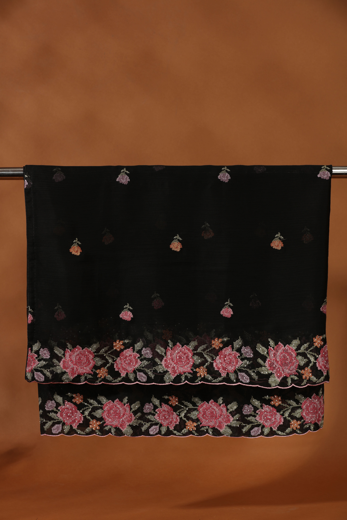 Black Diamond & Resham Embroidered Dress Material Suit