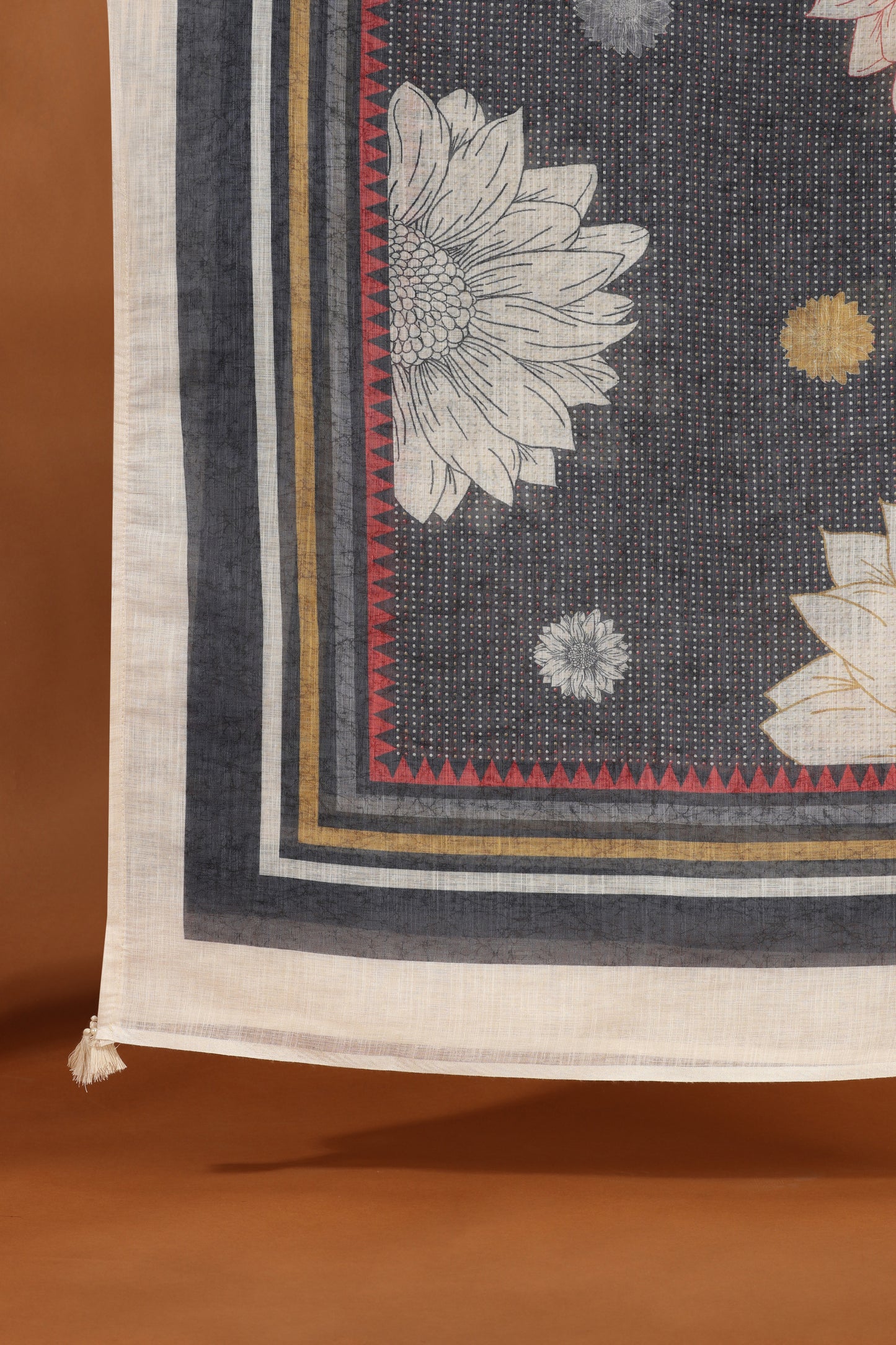 Grey & White Kathan Unstitched Dress Material Suit