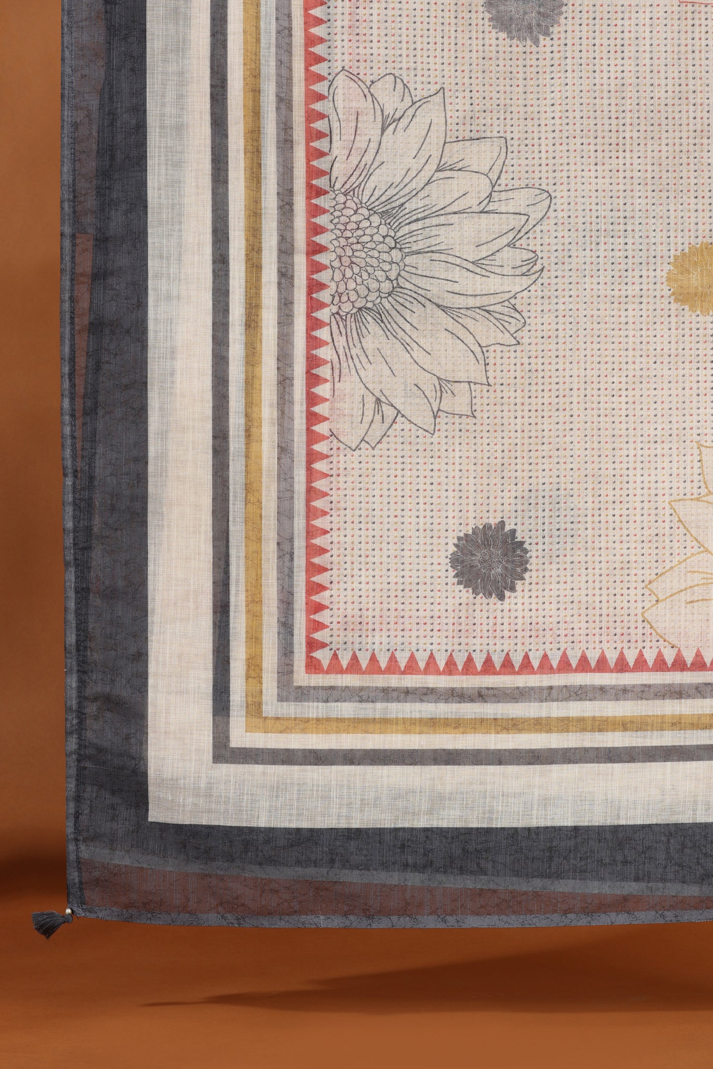 Grey & White Printed Kathan Silk Unstitched Dress Material Suit