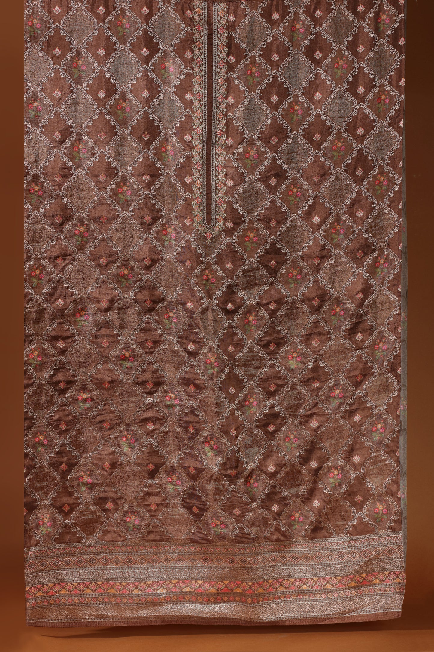 Mauve Printed Kathan Silk Suit Set