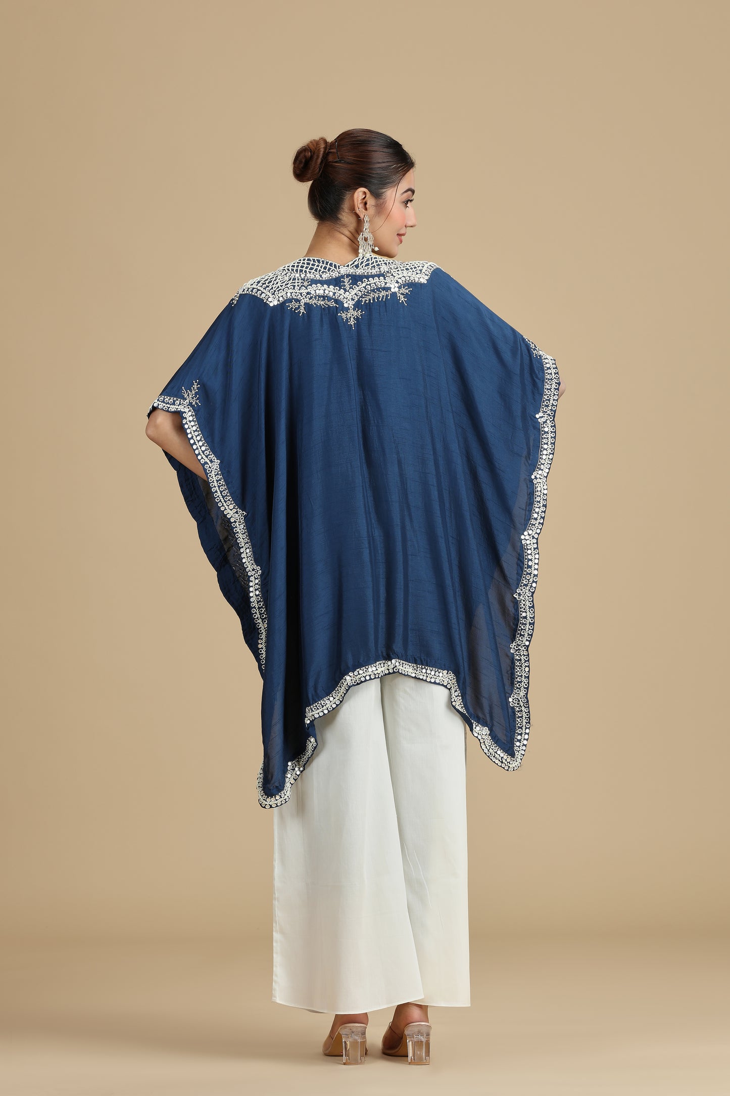 Peacock Blue Raw Silk Kurta Set with Abla & Pearls