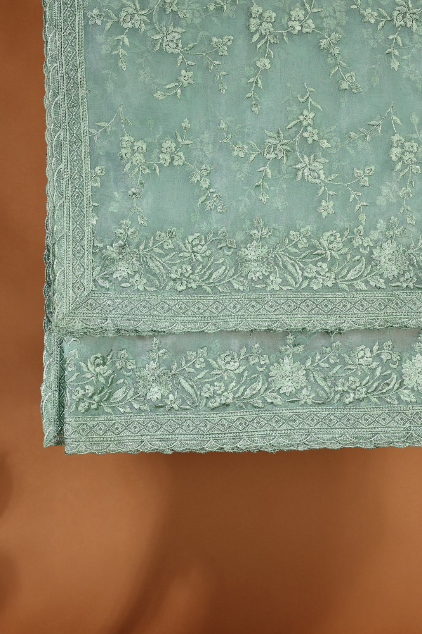 Emerald Green Organza Suit Set with Resham Detailing