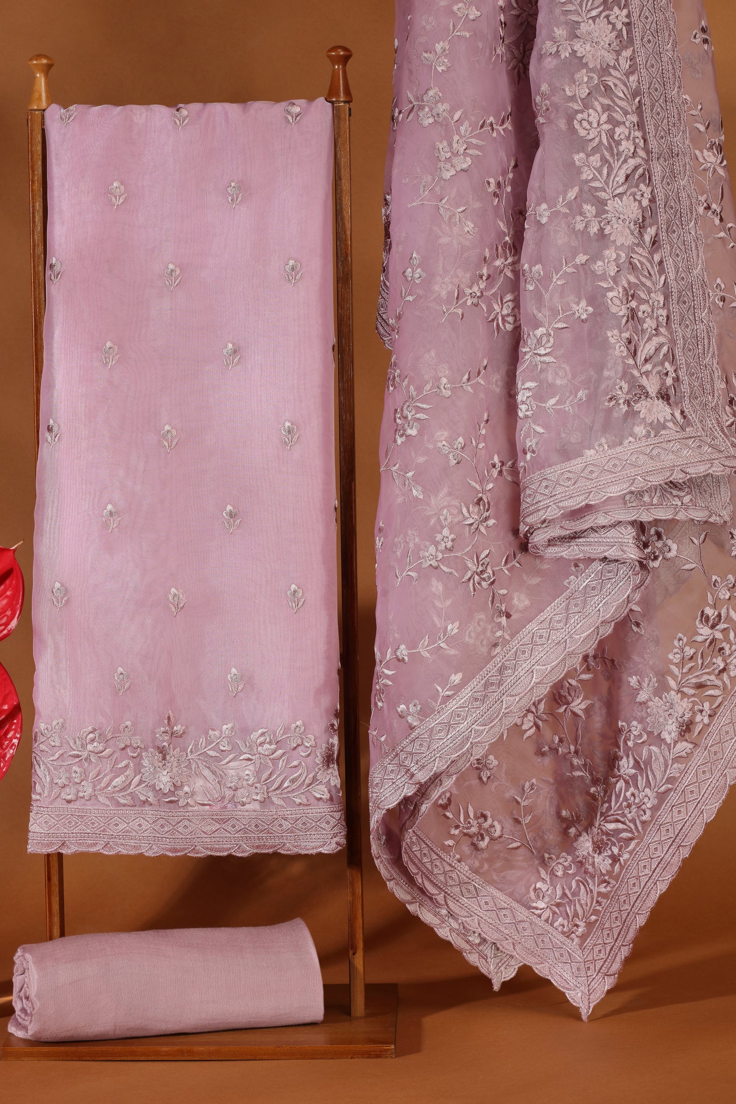 Blush Pink Cotton-Organza Suit Set with Resham Detailing