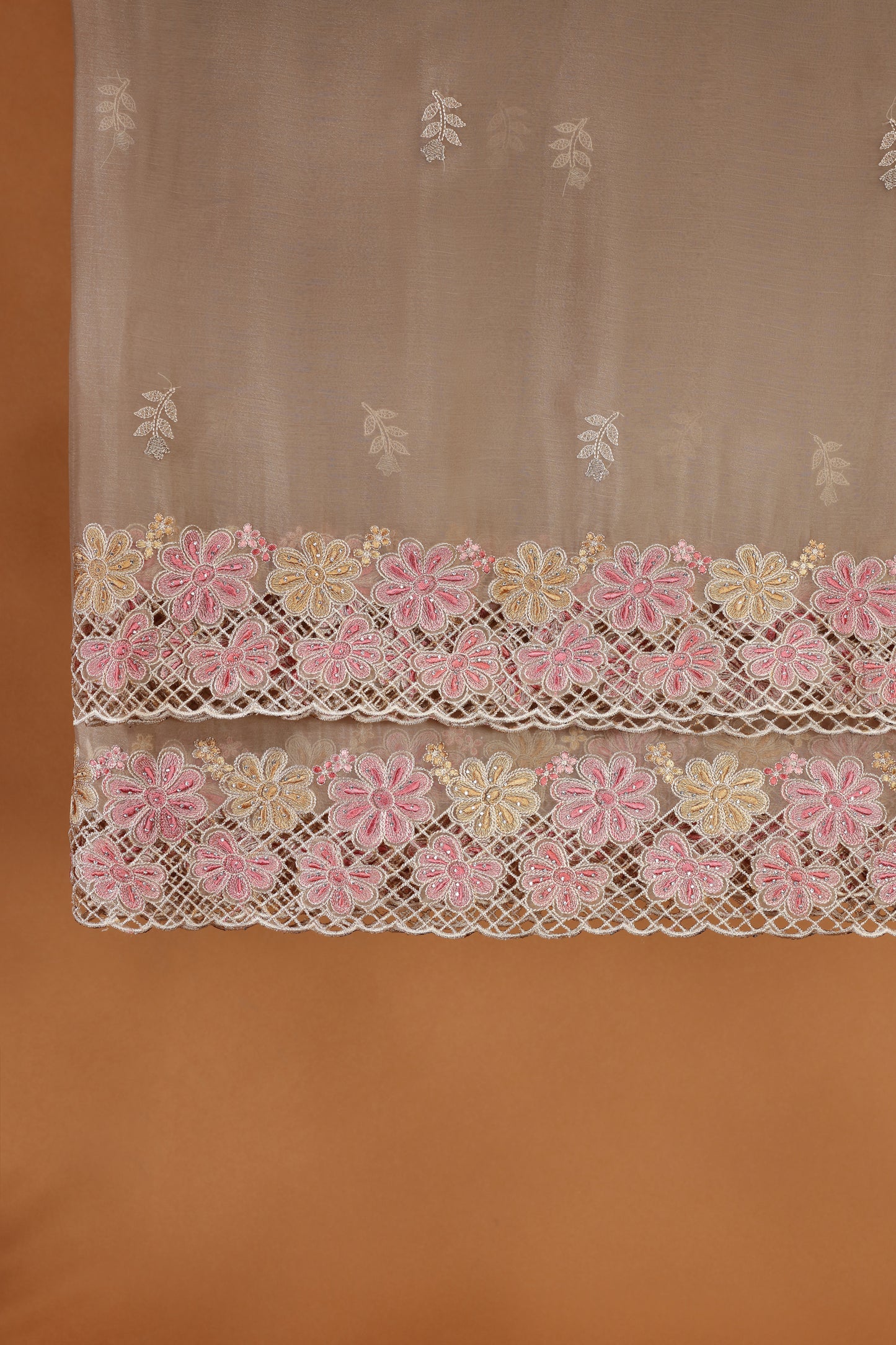 Beige Organza Dress Material Suit