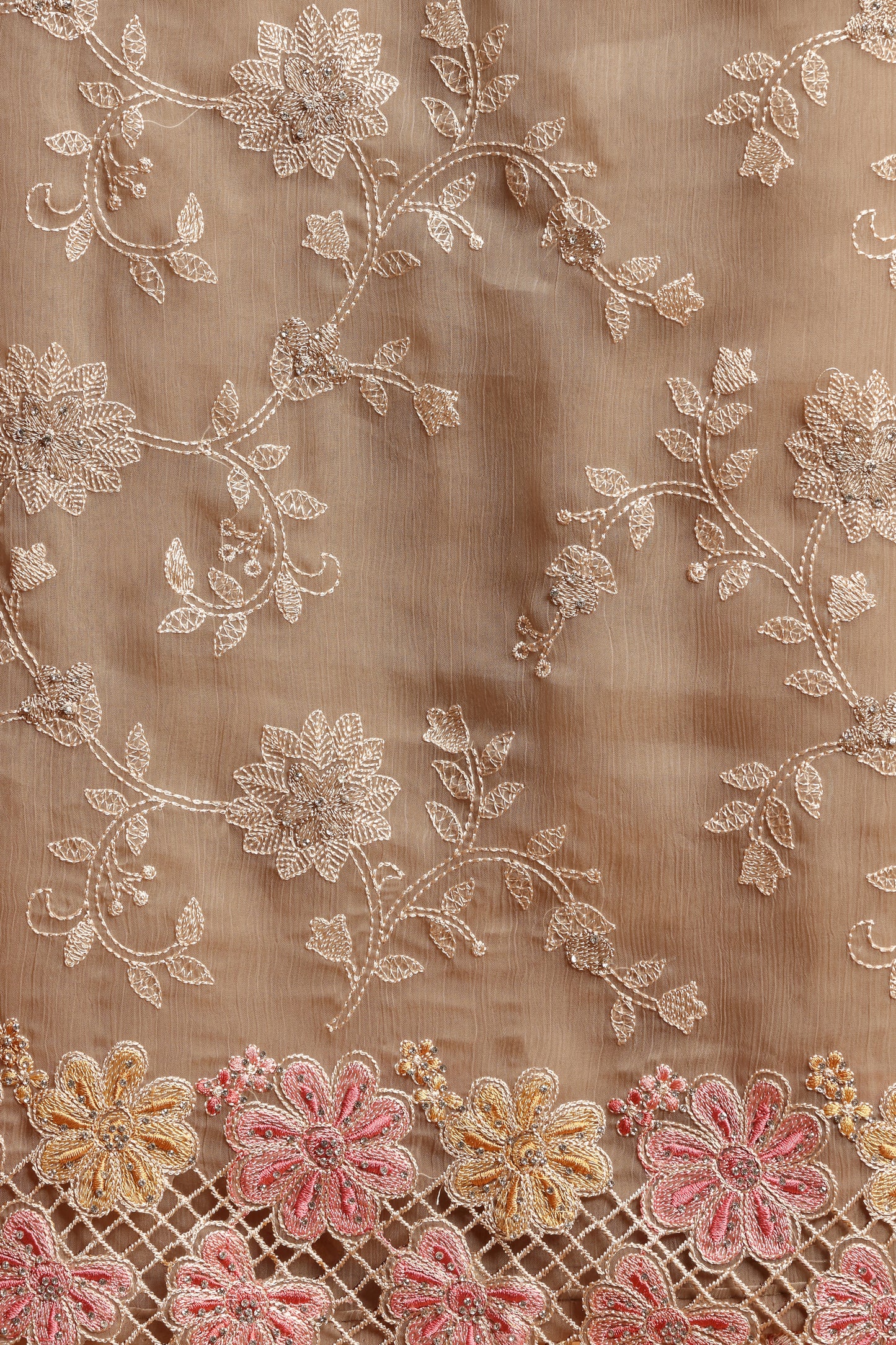 Beige Organza Dress Material Suit