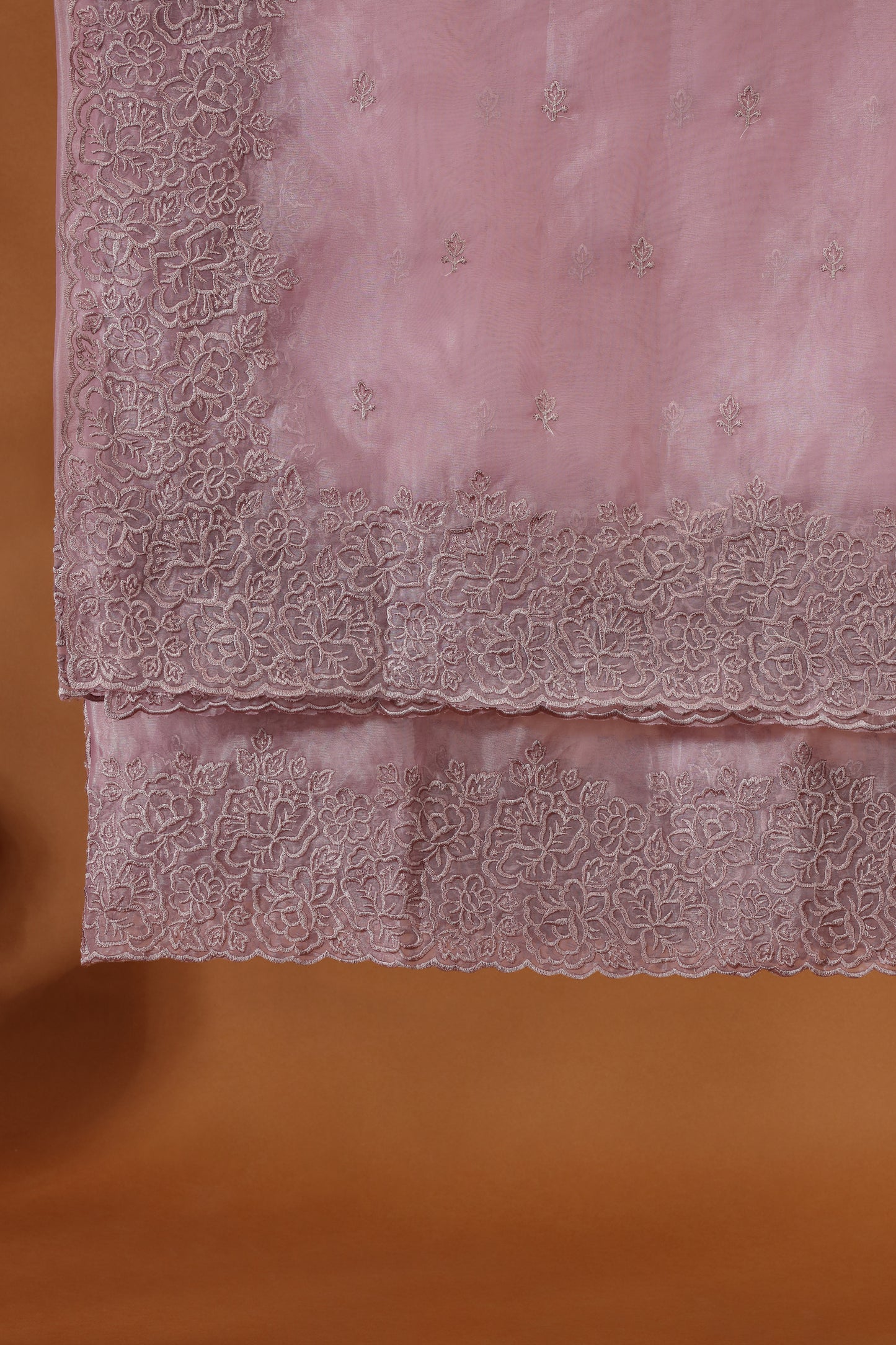 Blush Pink Organza Suit Set with Resham Embroidery