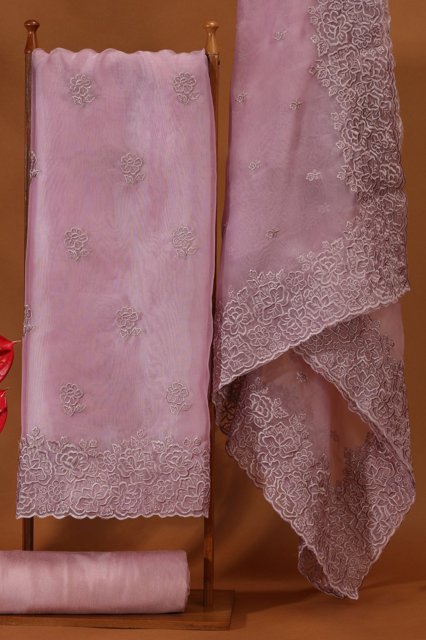 Blush Pink Organza Suit Set with Resham Embroidery