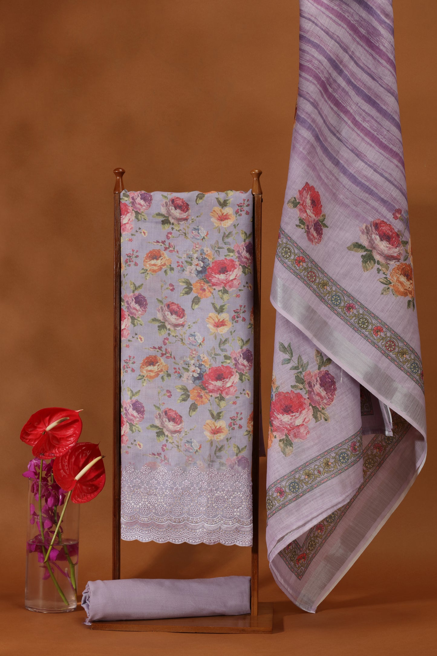 Royal Purple Printed Kathan Silk Suit Set