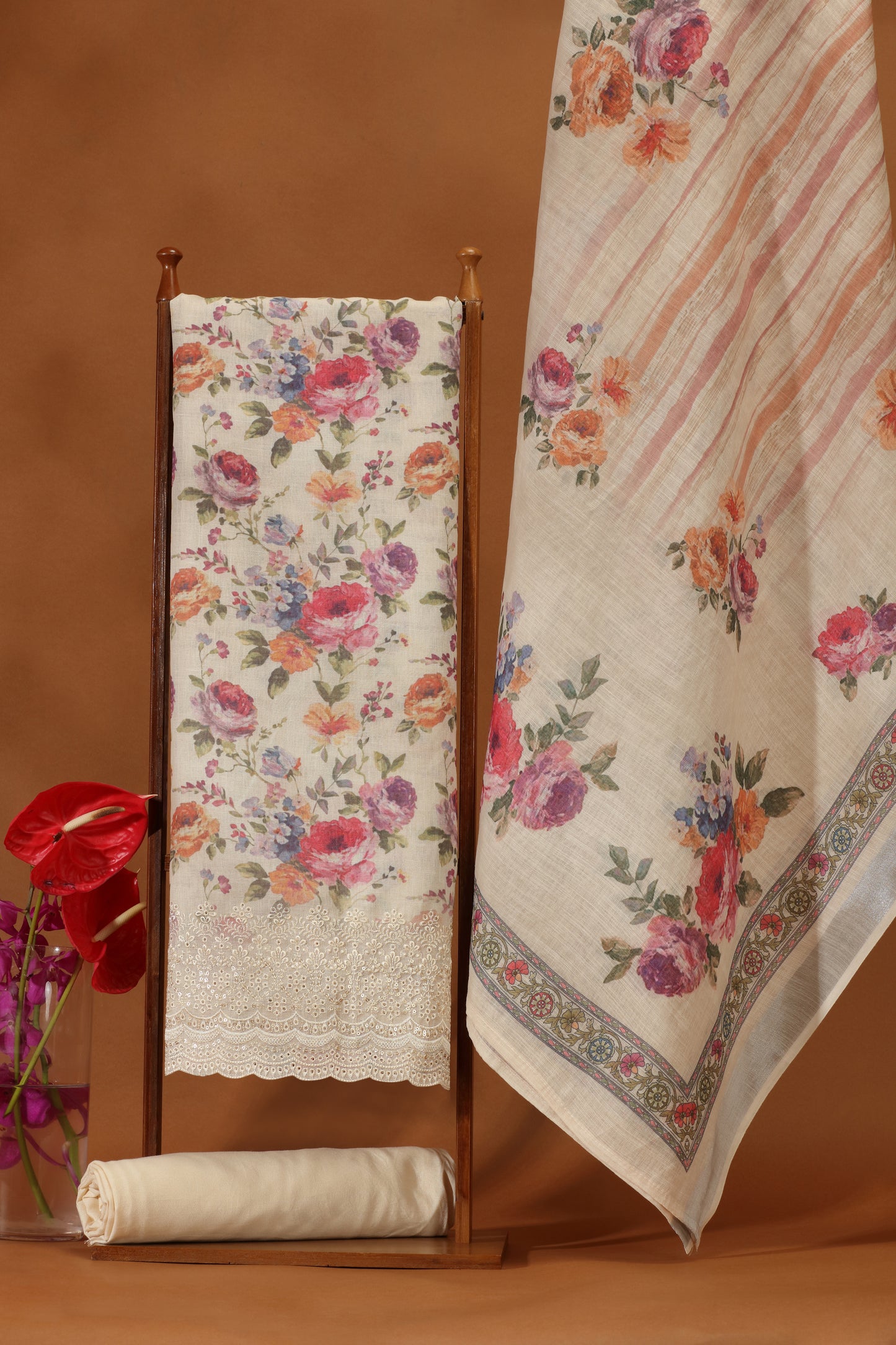 Beige Kathan Silk Printed Suit Set
