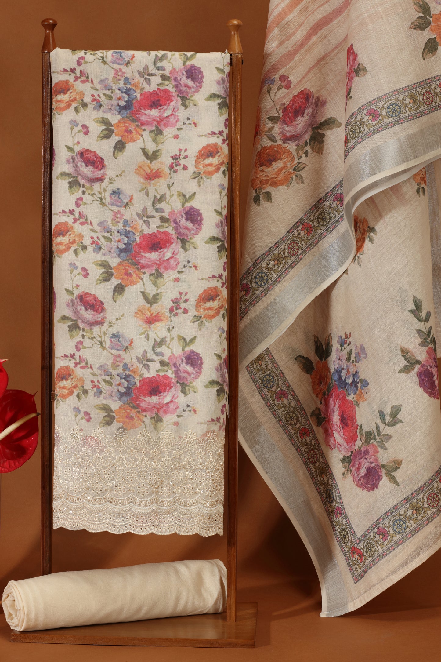 Beige Kathan Silk Printed Suit Set
