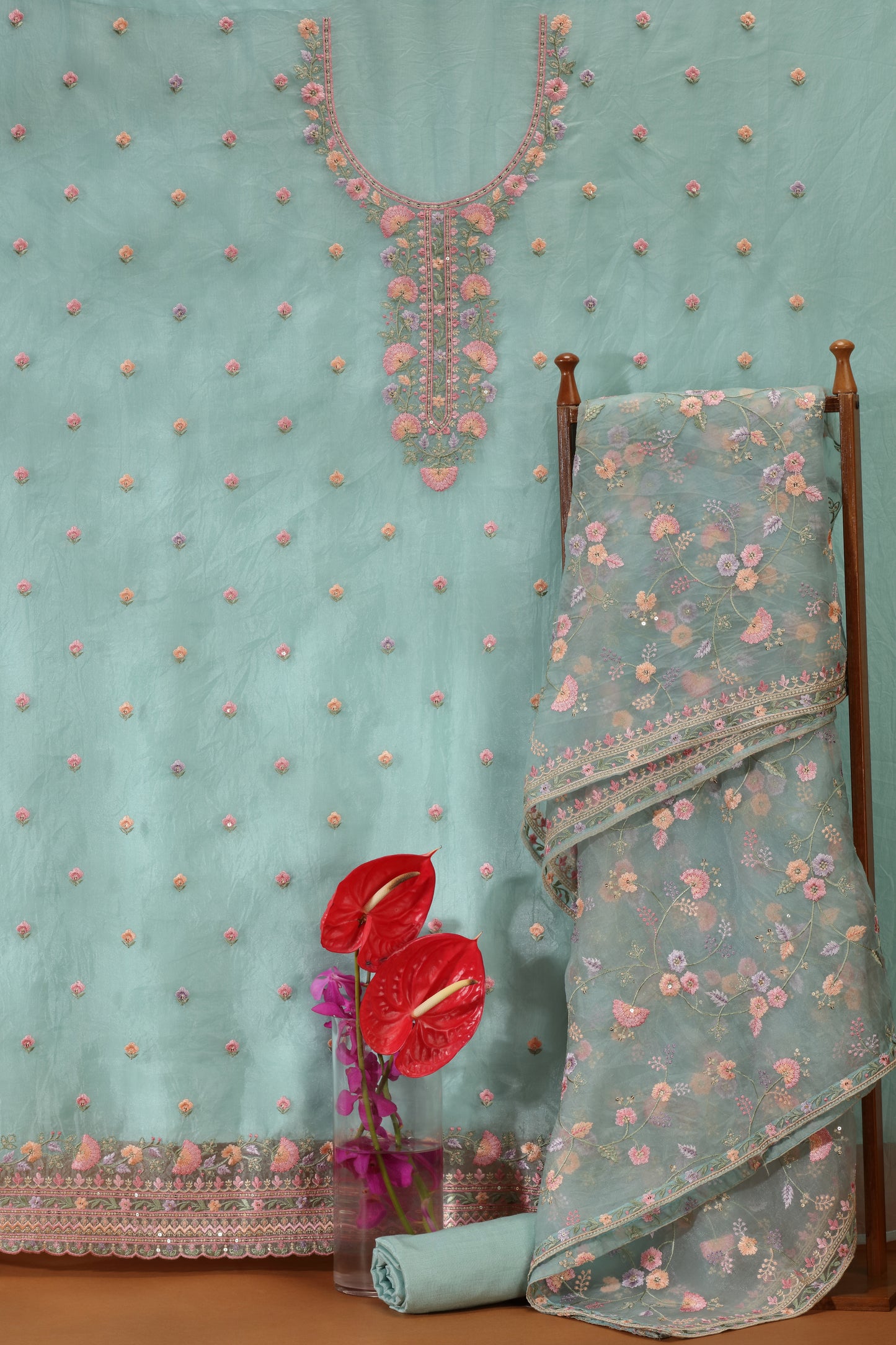 Blue Resham Embroidered Dress Material Suit