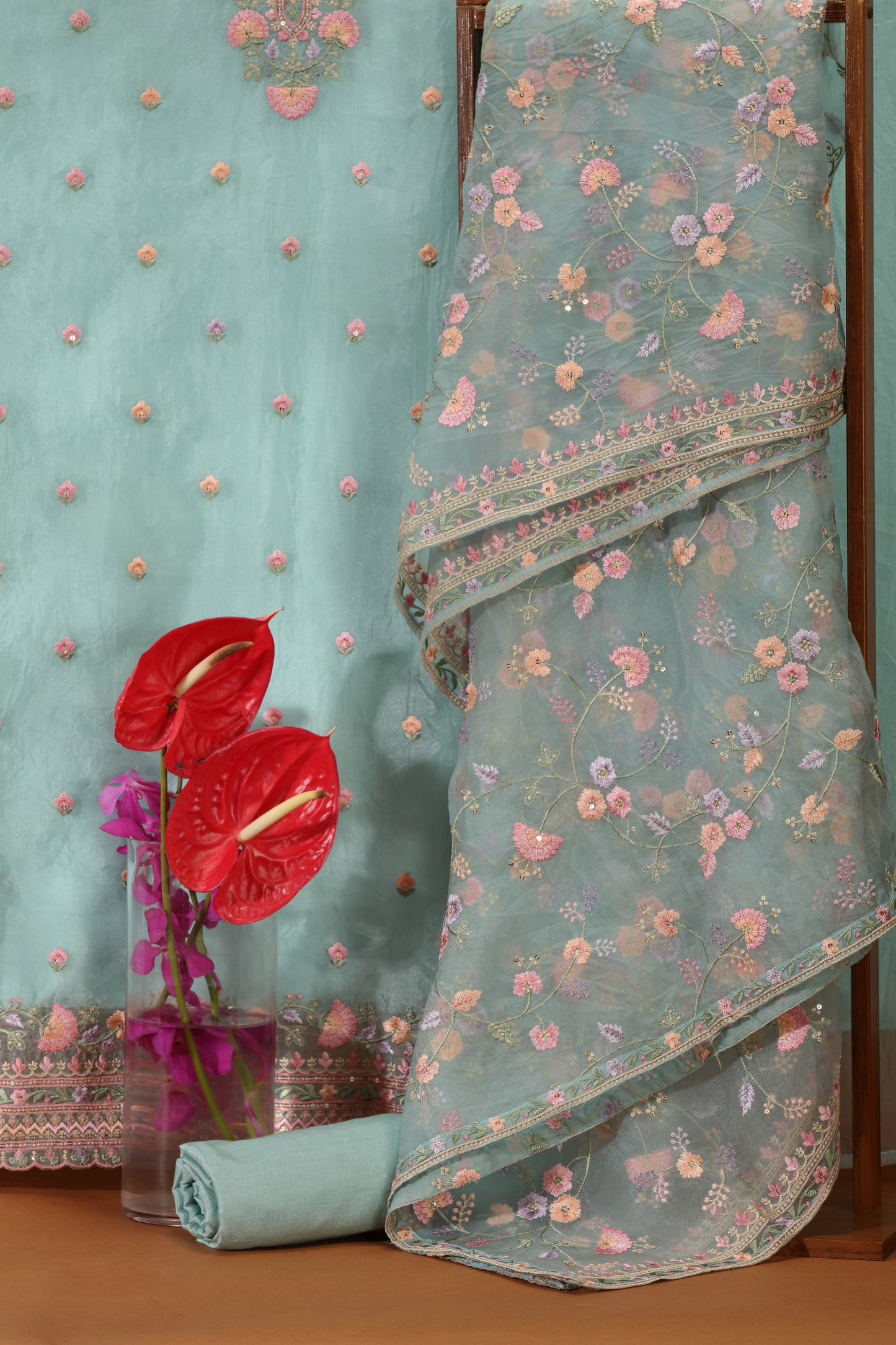 Blue Resham Embroidered Dress Material Suit