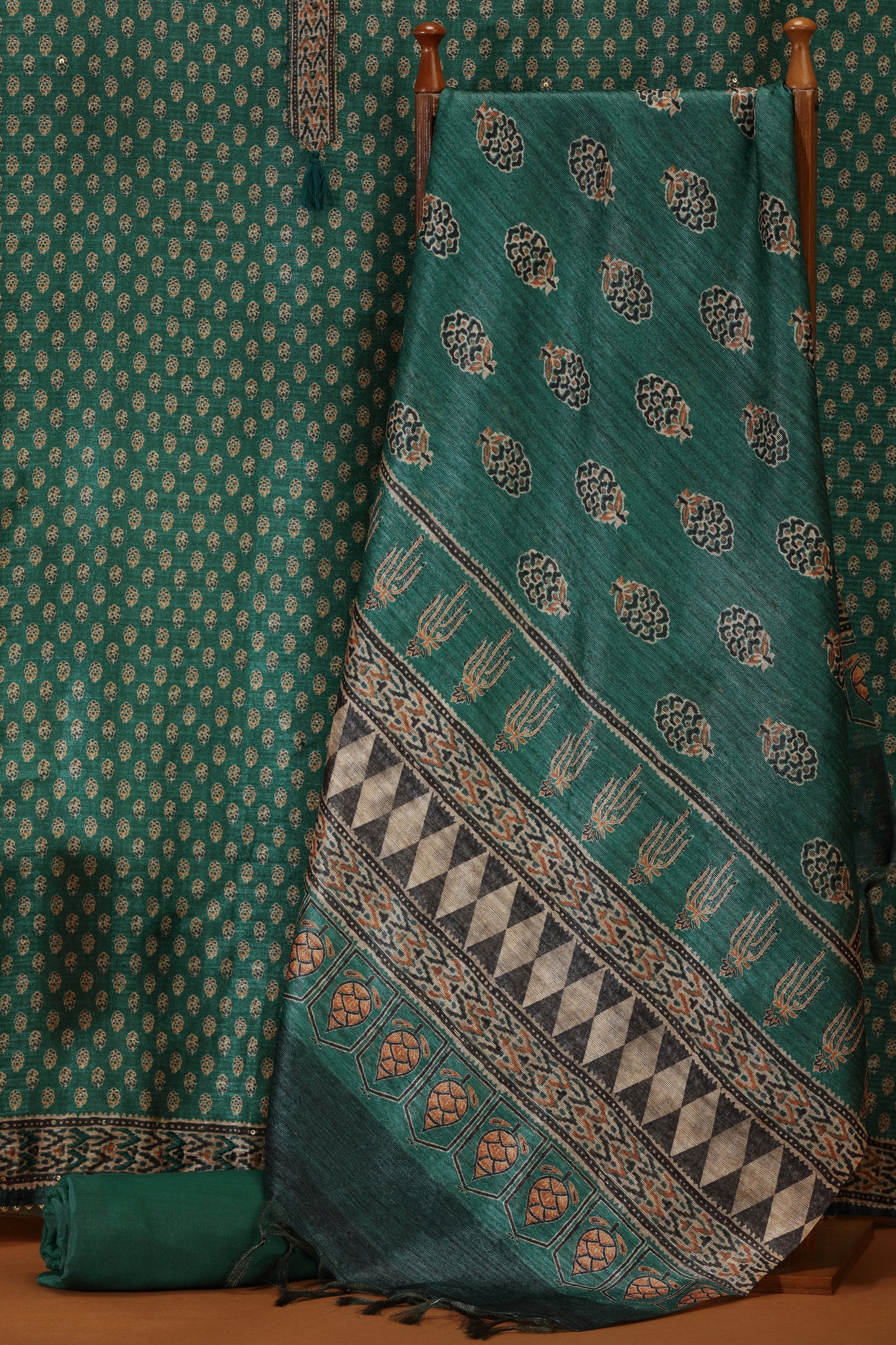 Green Kathaan Silk Dress Material Suit