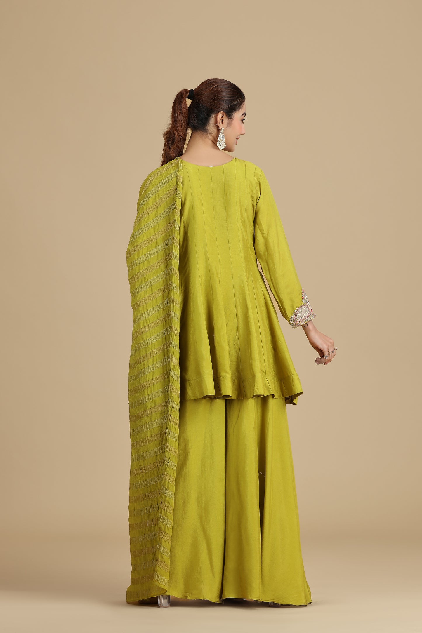 Florence Green Raw Silk Kurta Set with Gota Patti & Sequins