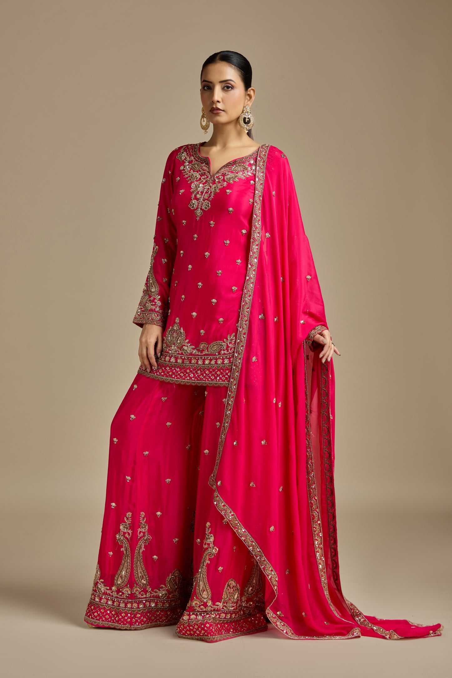 Pink Crepe Suit Set with Sequins, Cutdana & Zari Work