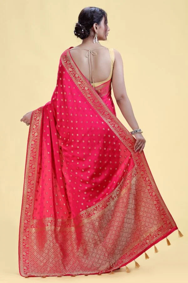 Rani Pink Dola Silk Saree with Embroidery