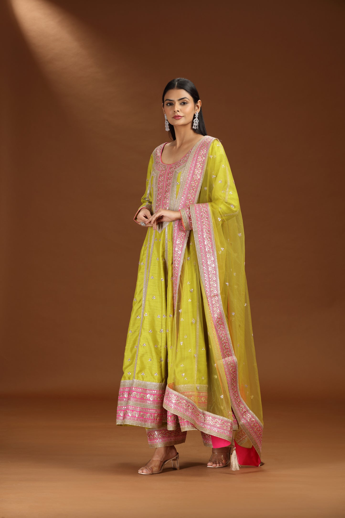 Green Raw Silk Salwar Suit with Net Dupatta