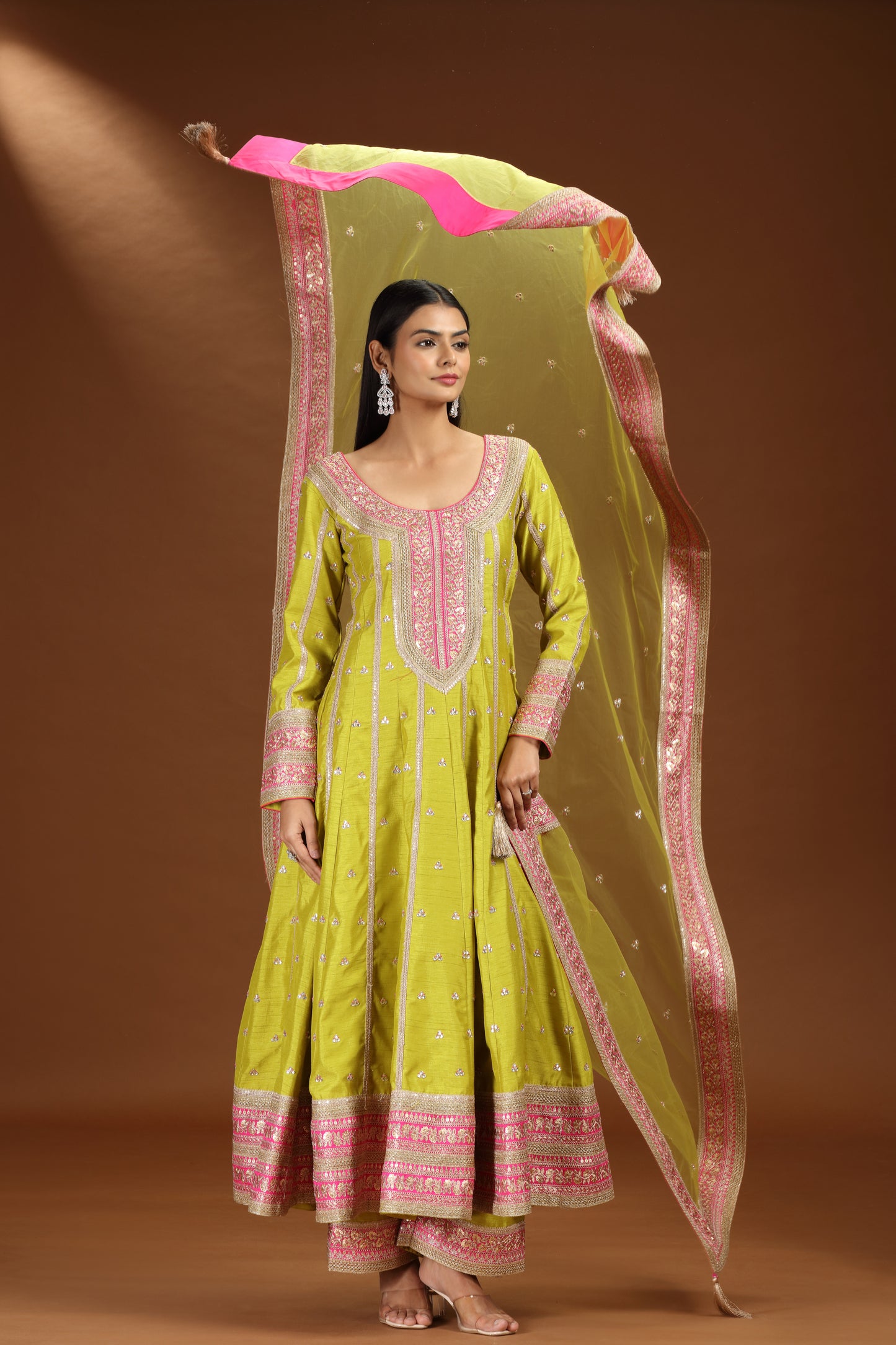 Green Raw Silk Salwar Suit with Net Dupatta
