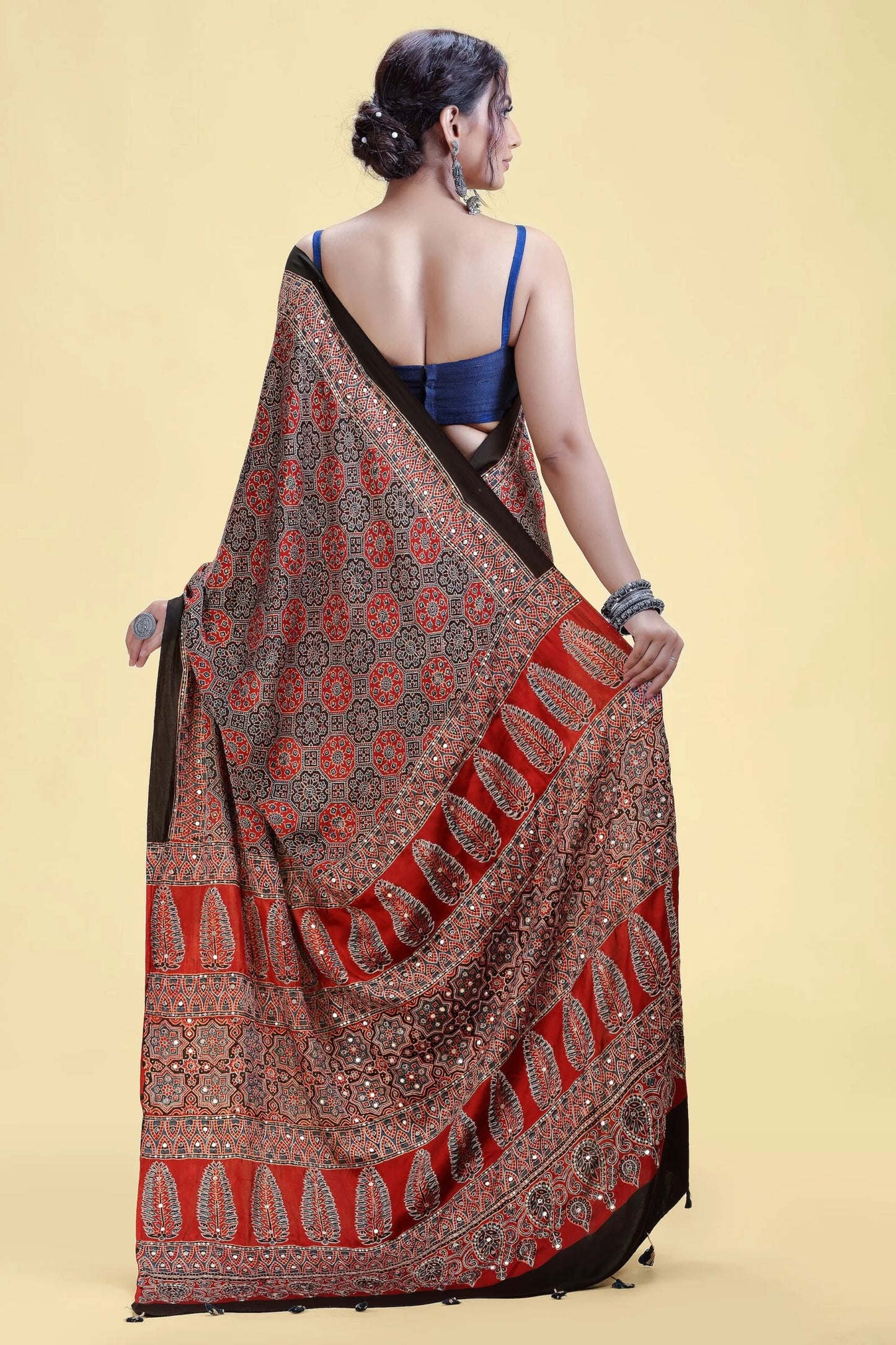 Deep Red Satin Silk Saree with Unstitched Blouse