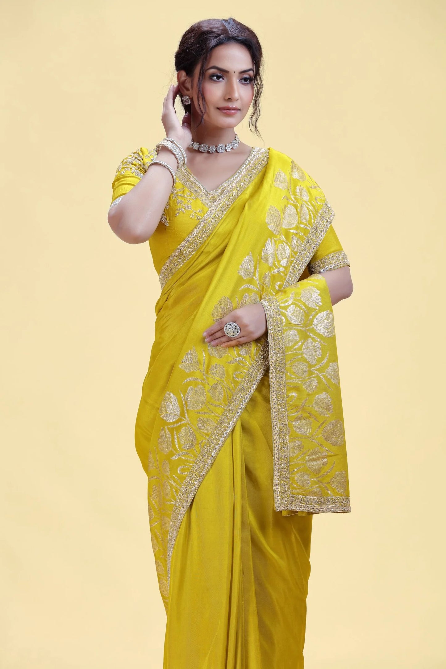 Green Dola Silk Saree with Stitched Blouse