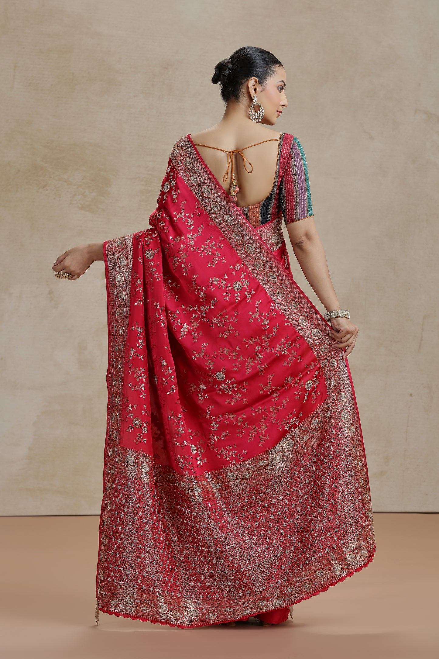 Pink Dola Silk Saree with Sequins, Cutdana & Pearl Work