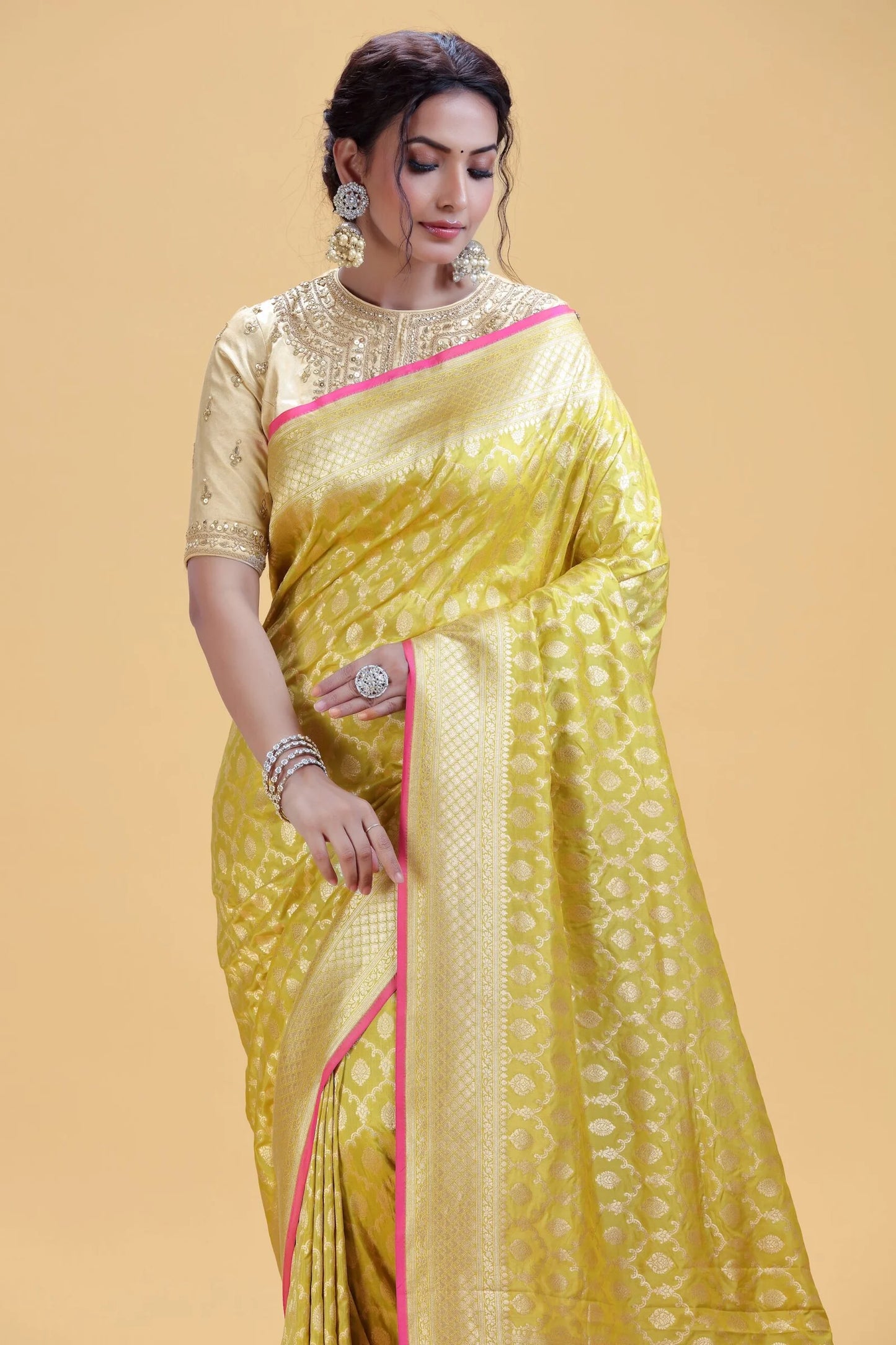 Yellow Kathan Silk Saree with Gold Weaving